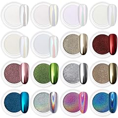 Artdone 16Jars Chrome Nail Powder Magic White Pearl Kit Mirror Effect Silver Metallic Holographic Dip Nail Powder for