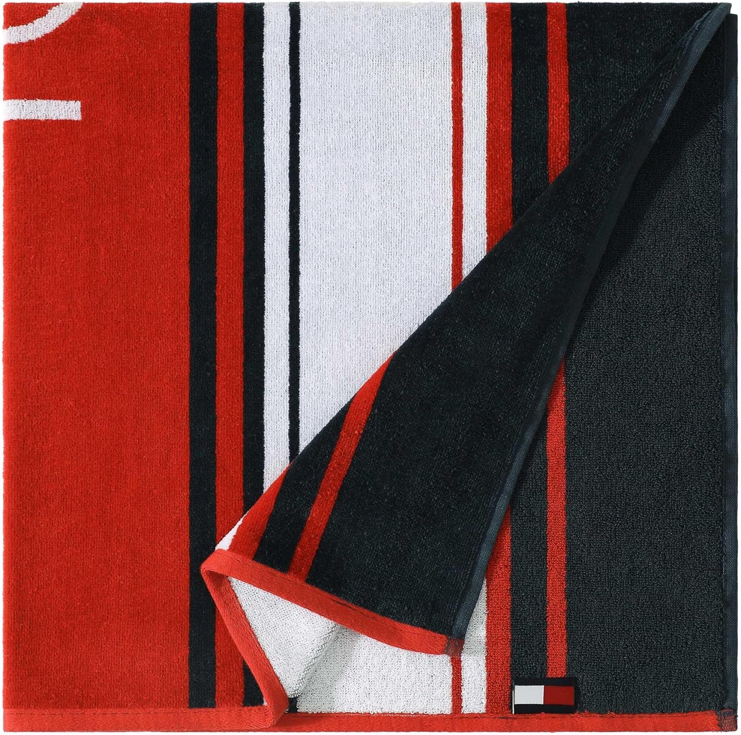 Tommy Hilfiger - Beach Towel, 100% Cotton Soft & Absorbent Plush Towel with Z-Twist Velour, Beach Essentials (Hampton Stripe Red, 36" x 68")