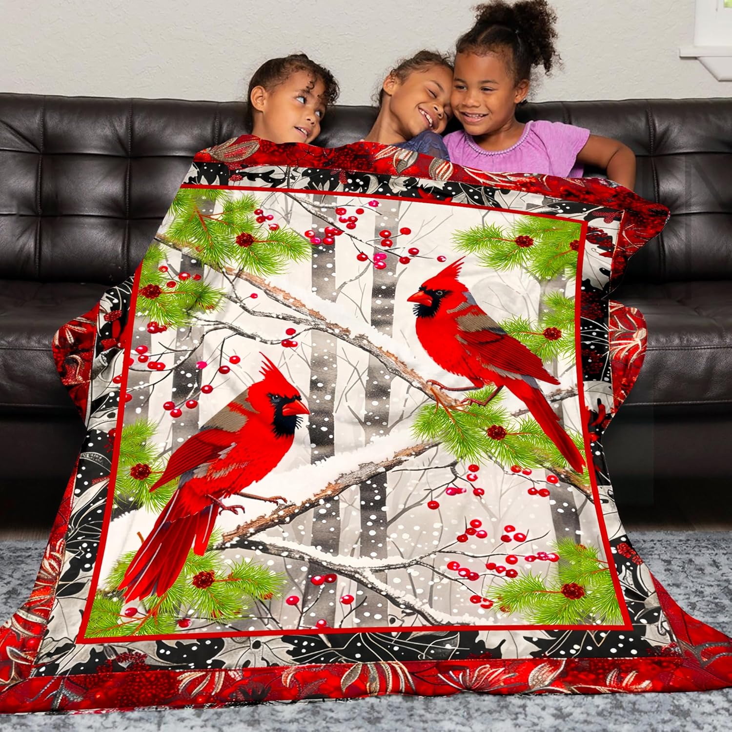 Cardinal Throw Blanket Gifts for Women Girls, Super Soft Unique Red Cardinal Stuffed Decor Bird Winter Microfiber Throw Blanket Gifts for Christmas, Warm Cozy Plush Fleece Flannel Blankets 50"x40" - Image 8
