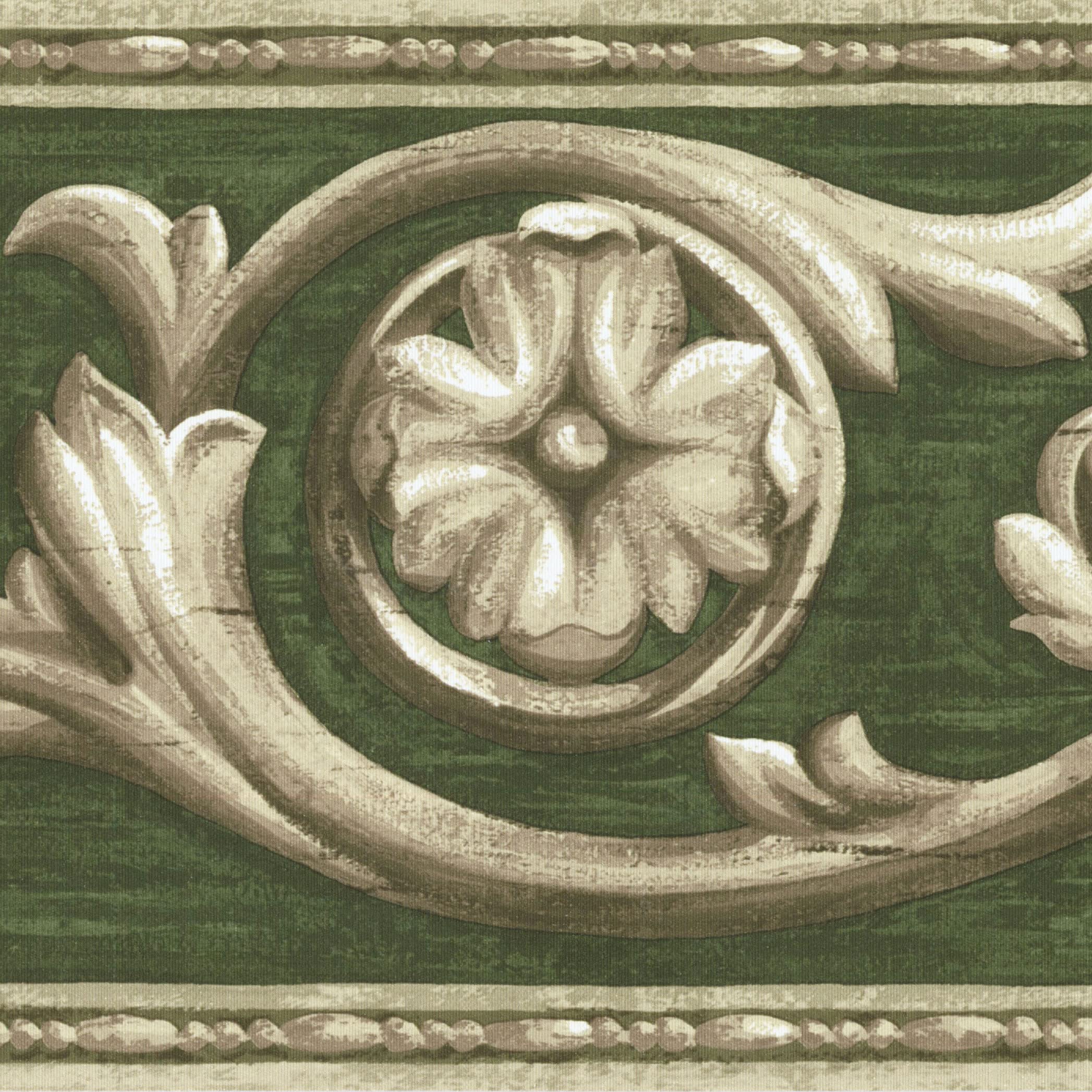 Bordure de papier peint damassé pour ambiance cottage de chambre et salon