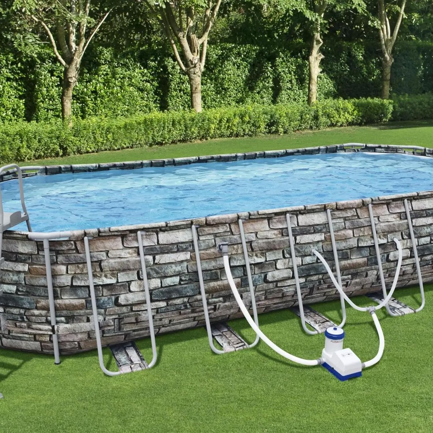 Bestway Flowclear Smart Touch Filter Pump connected to an above ground swimming pool