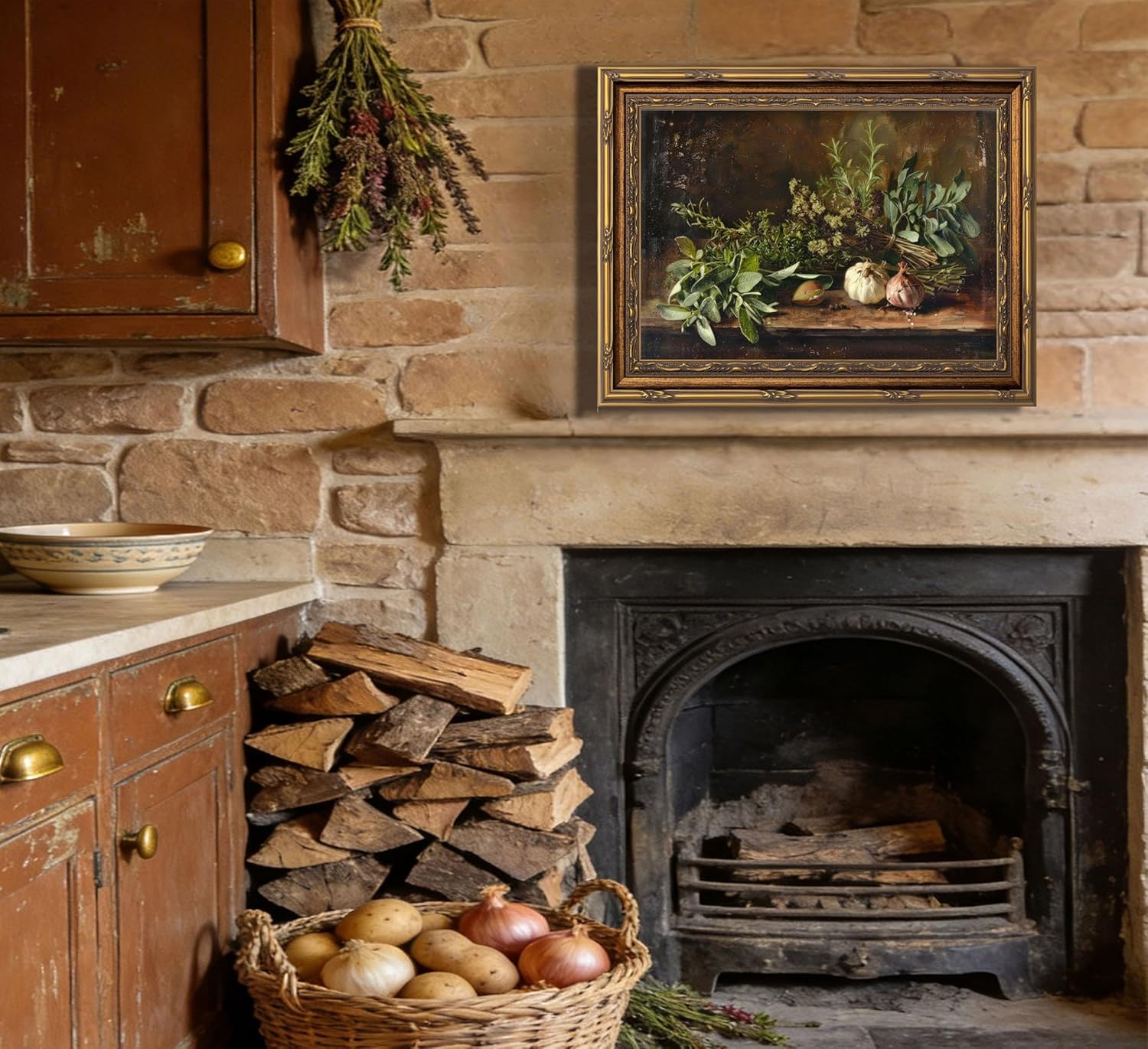 Vintage Gold Framed Wall Art Vintage Kitchen Prints Nature Botanical Still Life Posters Farmhouse Painting Pictures Antique Rustic Canvas For Living Room Dining Room Bedroom Home Wall Decor