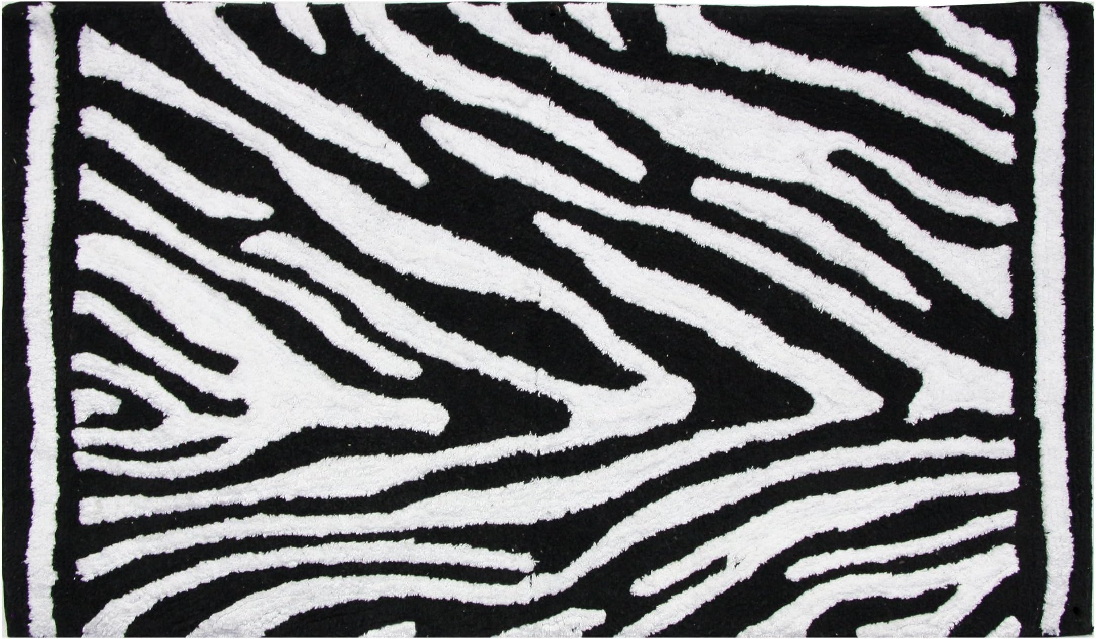 Lacey Mills Cotton Bath Rug, 21 by 34-Inch, Zebra Black and White