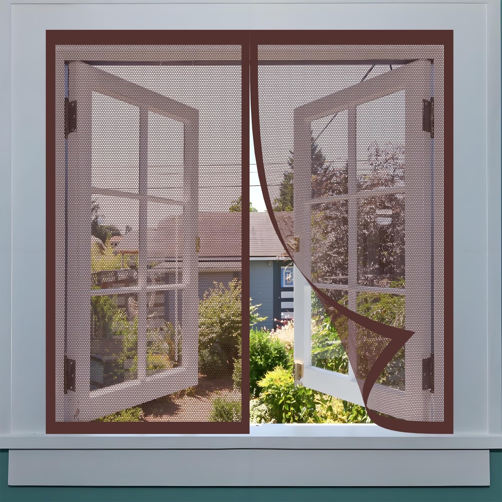 Magnetic Window Fly Screen 162 x 138 cm No Drilling Required Fly Net Mosquito Bug Screen Excellent Airflow Fitted to Multiple Windows, Brown