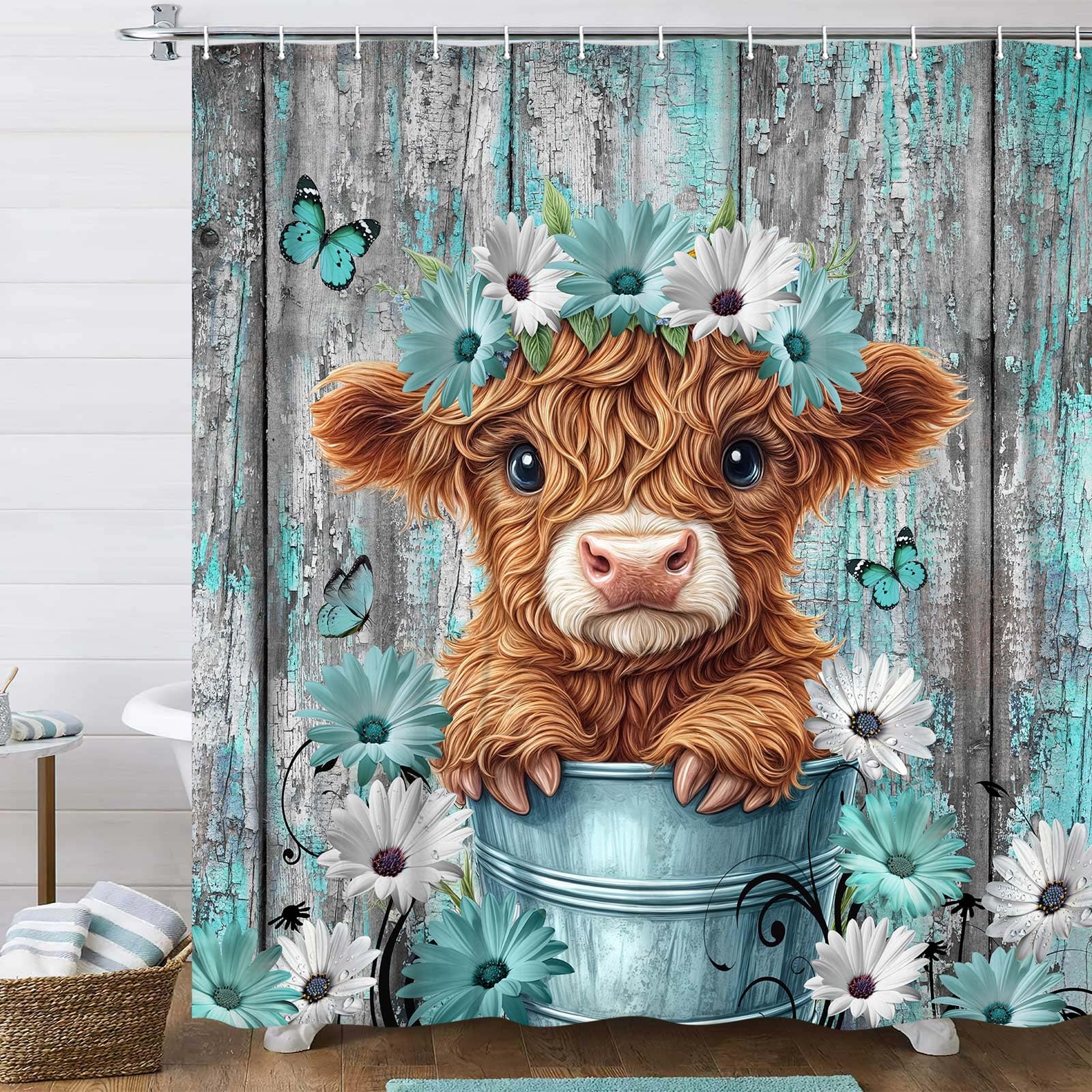 Funny Highland Cow Shower Curtain - Farmhouse Decor -21