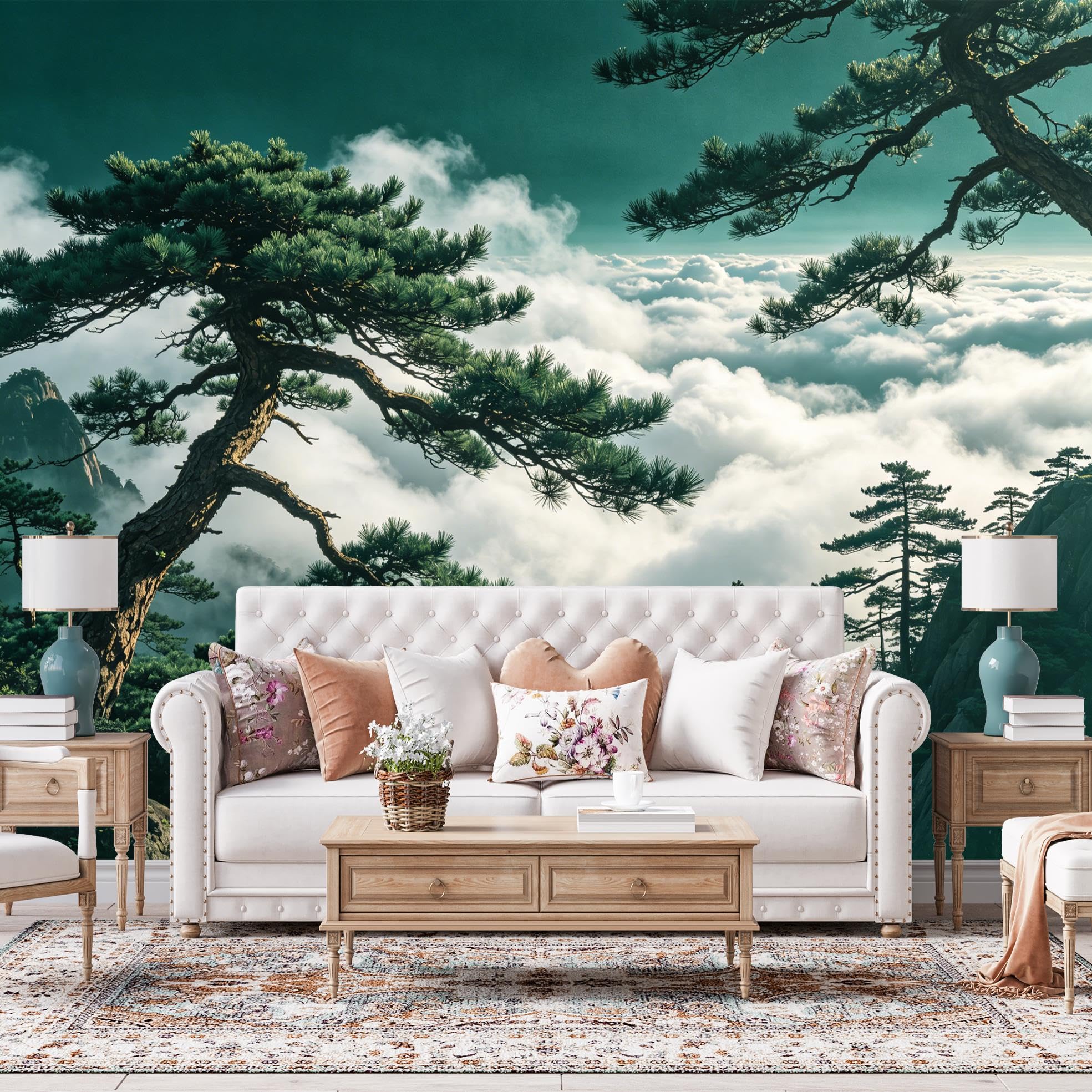 Papier peint mural intissé panoramique 3D paysage de montagne zen salon 600 cm