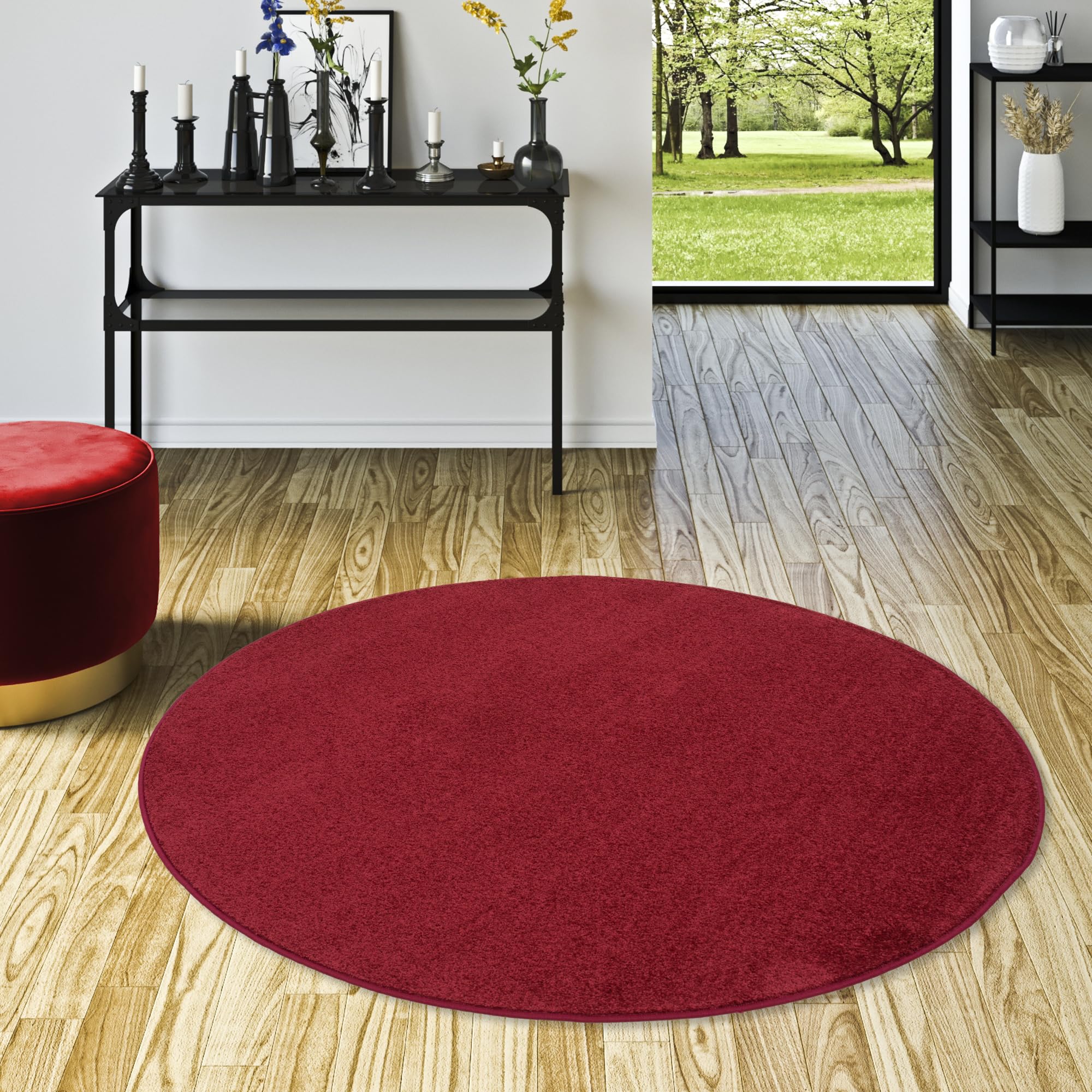 Tapis rond rouge vin pour salon et chambre une ambiance cocooning