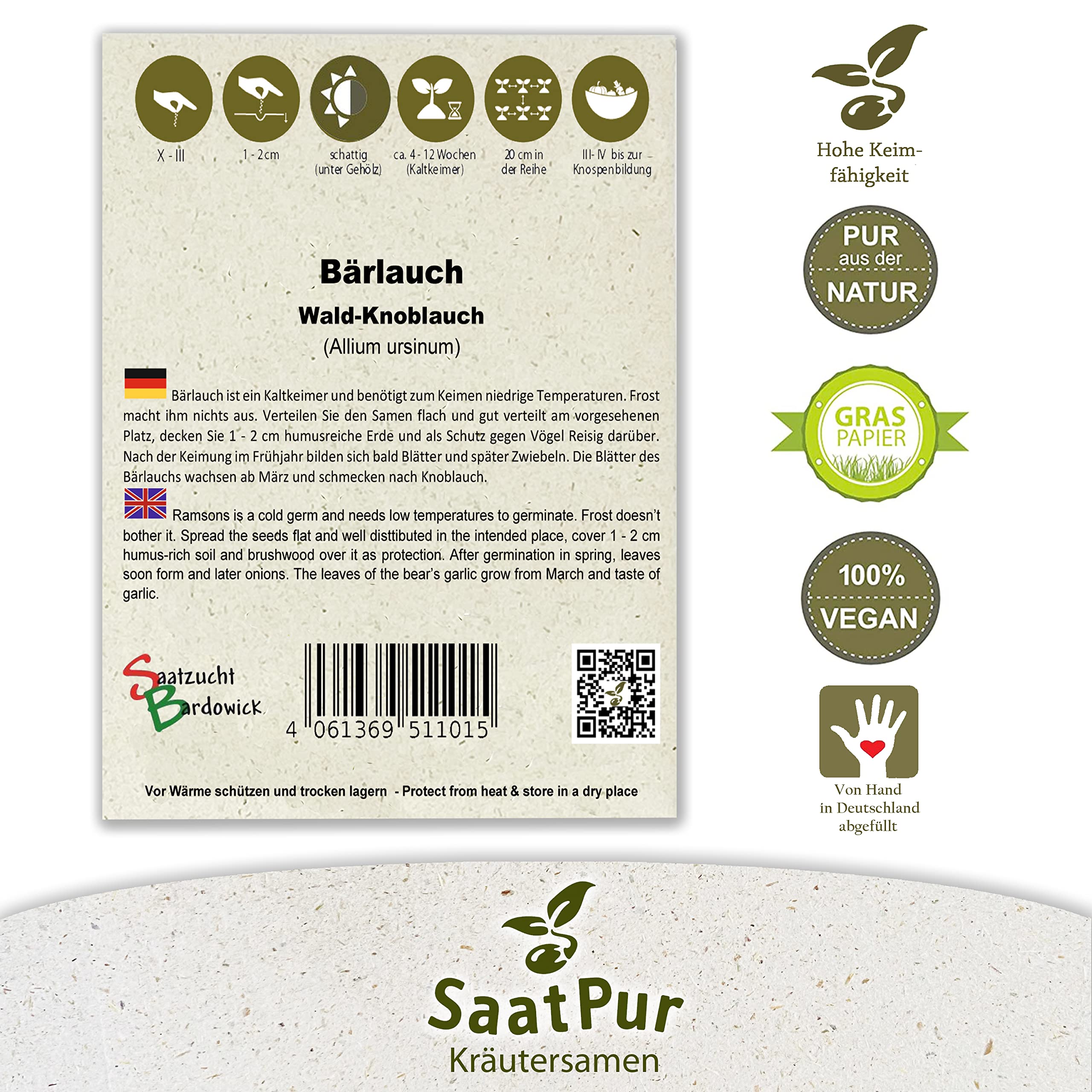SaatPur Bärlauch Samen - Kleines Tray mit 25 Portionstüten für je ca. 50 Pflanzen