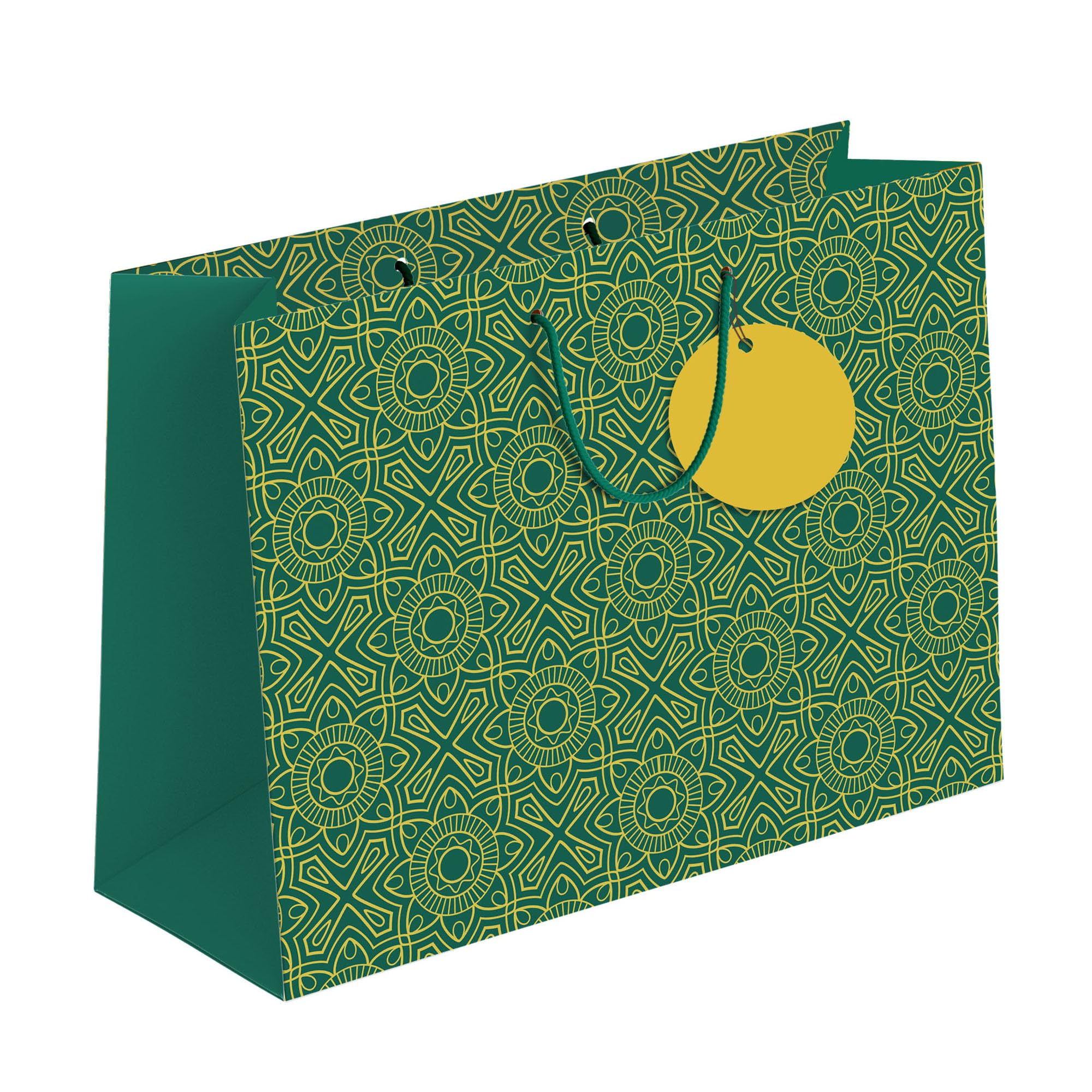 PaperPep Green Yellow Traditional Pattern Print Gift Paper Bag | Medium (13"X10"X4.5") | Ideal for Return Gifts, Weddings, Birthday & Celebrations-image-45