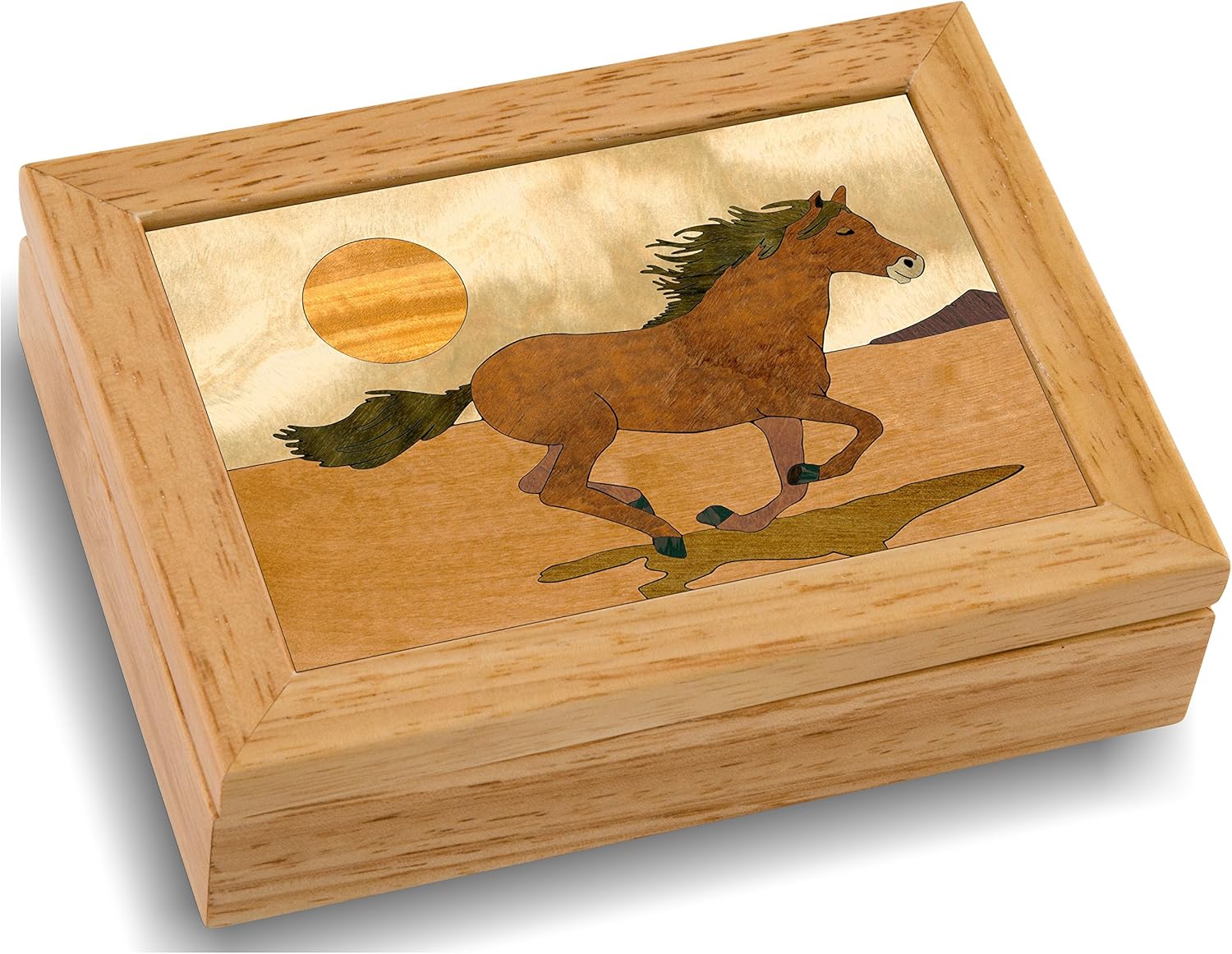 Horse Wood Art Trinket Jewelry Box & Gift - Handmade USA - Unmatched Quality - Unique, No Two are the Same - Original Work of Wood Art. (#4119 Mustang 4x5x1.5)