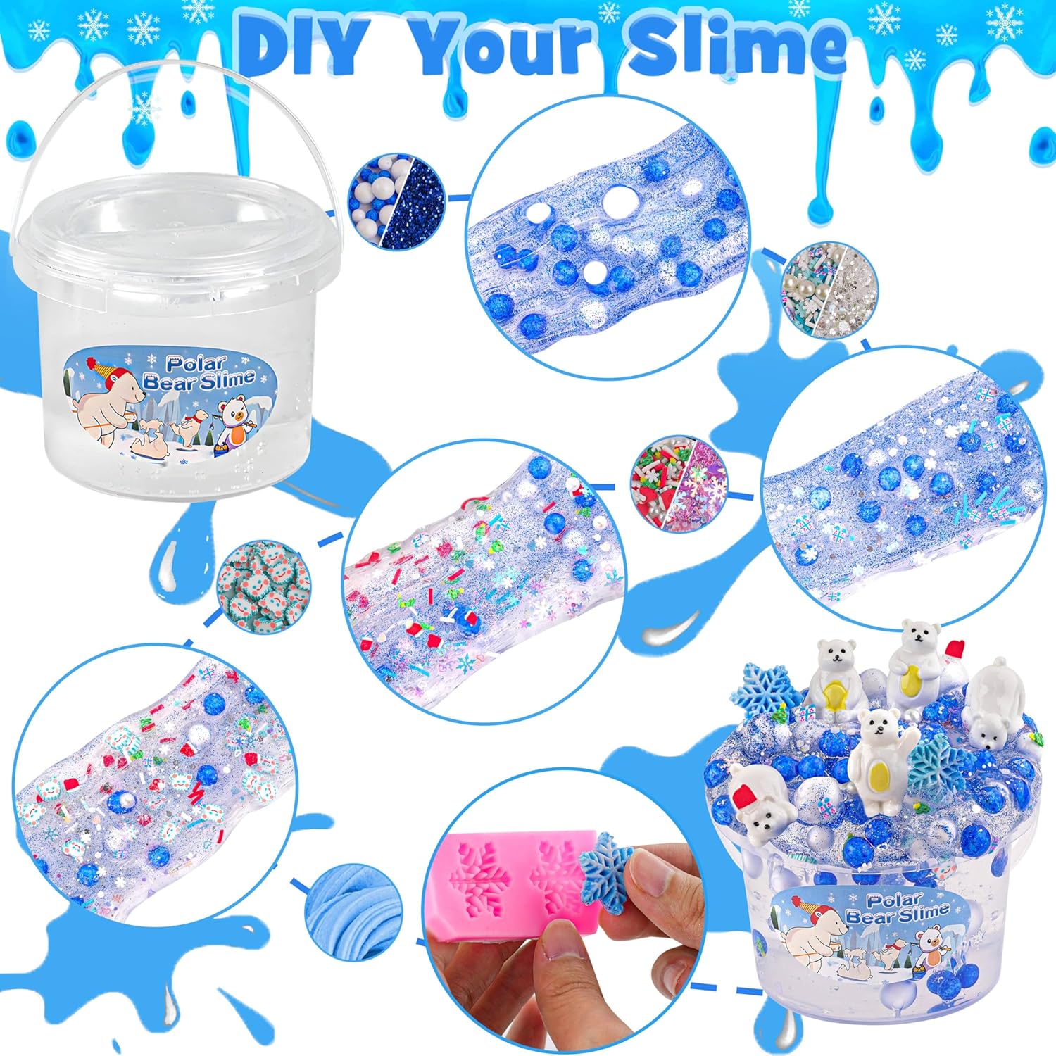 LAWOHO 300ml Polar Bear Slimes with Clay, Clear Slime Kit for Girls & Boys Ages 8-12 with 10 Packs Cute Add Ins for Kids Party Favors, Kid Slime Making Kit for Birthday Halloween Christmas Easter Gift