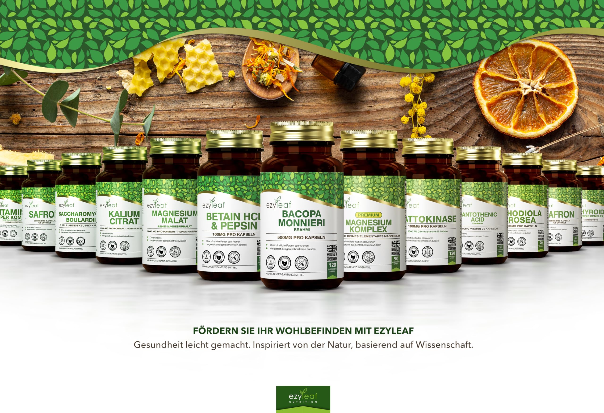 Ezyleaf Schilddrüsenkomplex | L Tyrosin L Phenylalanine Jod Tabletten | Mit Ashwagandha, Jod, Zink, Kelp, Seemoos, Potassium Iodide, Guggul-Extrakt und Selen | 90 L-Tyrosin Kapseln | ISO-zertifiziert