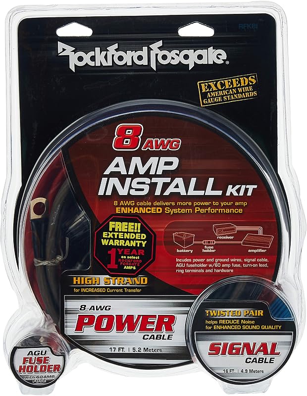 Kit de instalación de amplificador de 8 cae (AWG) con interconexión