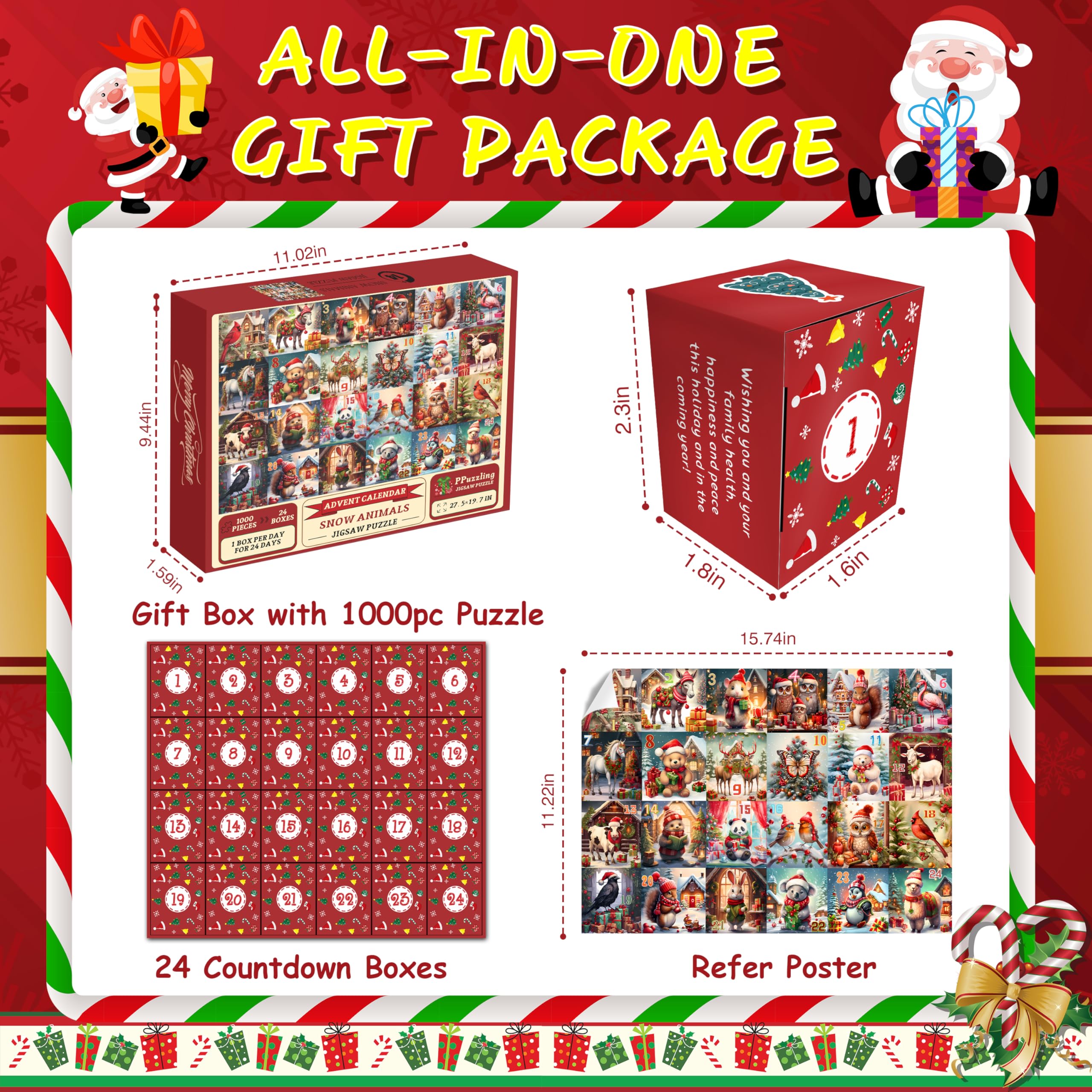 Calendario De Adviento Puzzle Navideño 1000 Piezas - 24 Cajas Sorpresa Para Adultos