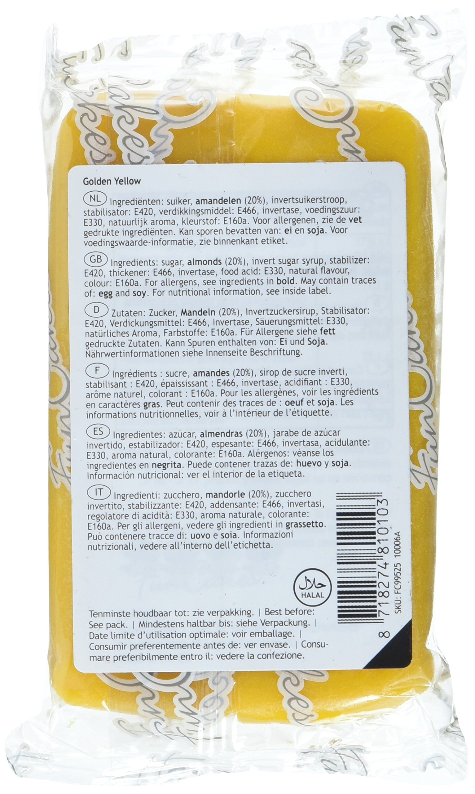 FunCakes Mazapán: Fácil de Usar, Sabor Delicioso, Flexible, Suave y Flexible, Fácil de Extender, Perfecto para Decoración de Pasteles, Halal, Kosher y sin Gluten. 250 g