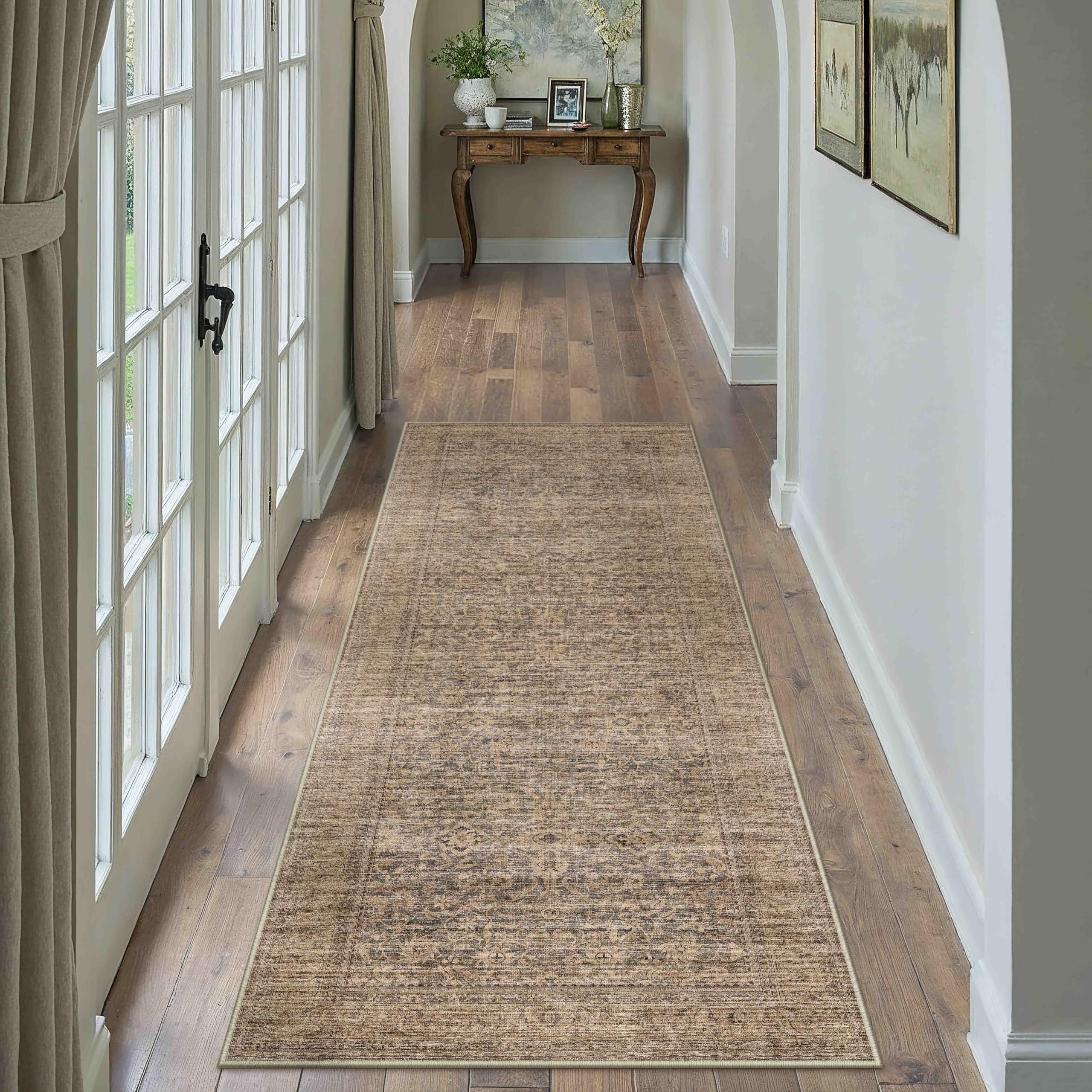PureCozy Brown Runner Rug 2x6 Vintage Retro Distressed — image 1