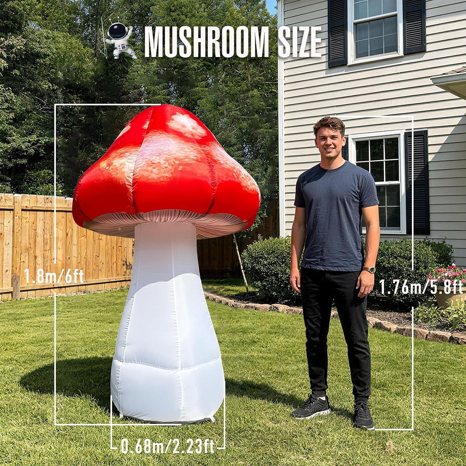 6 FT LED Inflatable Mushroom with Built‑in Fan – Outdoor Garden, Backyard, Stage, Pathway & Holiday Party Decor
