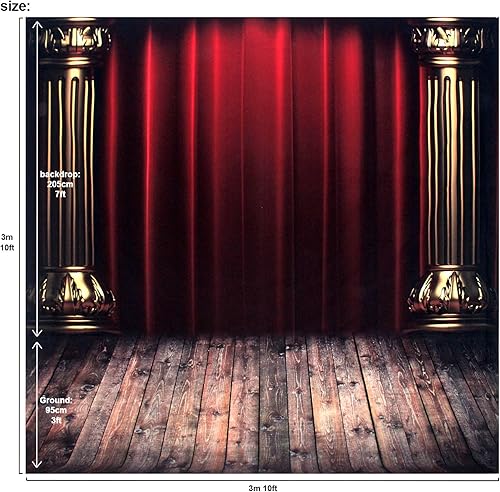 Miniatura 2 de Escenario musical con pilares y pisos de madera vintage, telón de fondo para fotografía, fondo, pared de fiesta, cabina de fotos, 10 x 10 pies