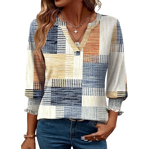 LOMON Women's 2025 Fashion Tops 3/4 Length Sleeve Business Casual Blouses Summer Tees Shirts