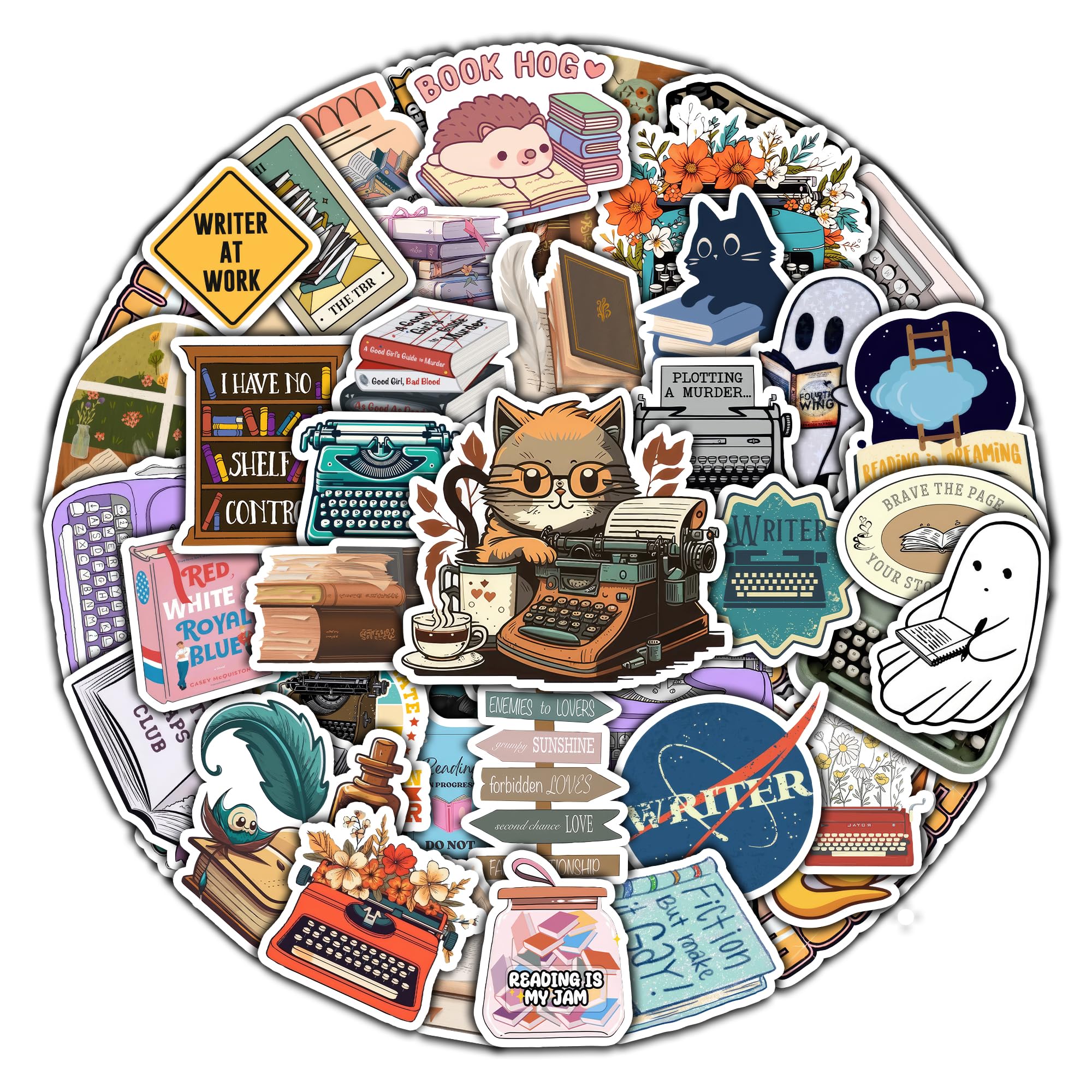 BIGZORO 50 PCS Writer Stickers Vinyl Decals Waterproof Decorations Water Bottles Laptop Computer Phone Case Envelope Notebook Scrapbook Colorful