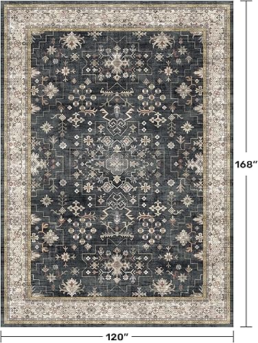 Miniatura 2 de Alfombra Boho Negra para Sala de Estar - Alfombra de Área Lavable de 10x14 Pies, Alfombras de Comedor para Debajo de la Mesa, Alfombra Suave de Pelo