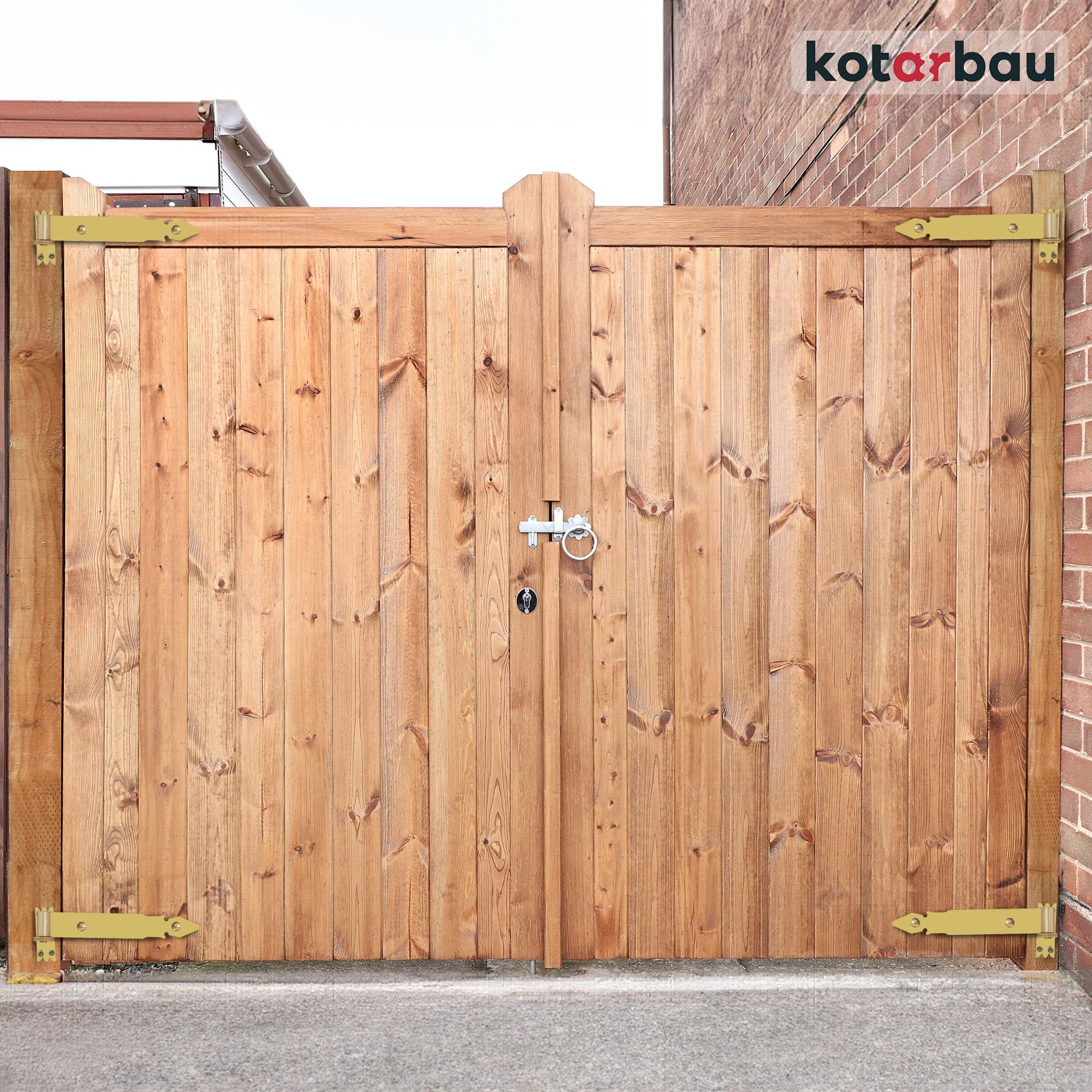 KOTARBAU® Lot de 2 charnières de portail avec gonds - 300 mm - Ferrure de porte - En acier inoxydable - Galvanisé - Jaune