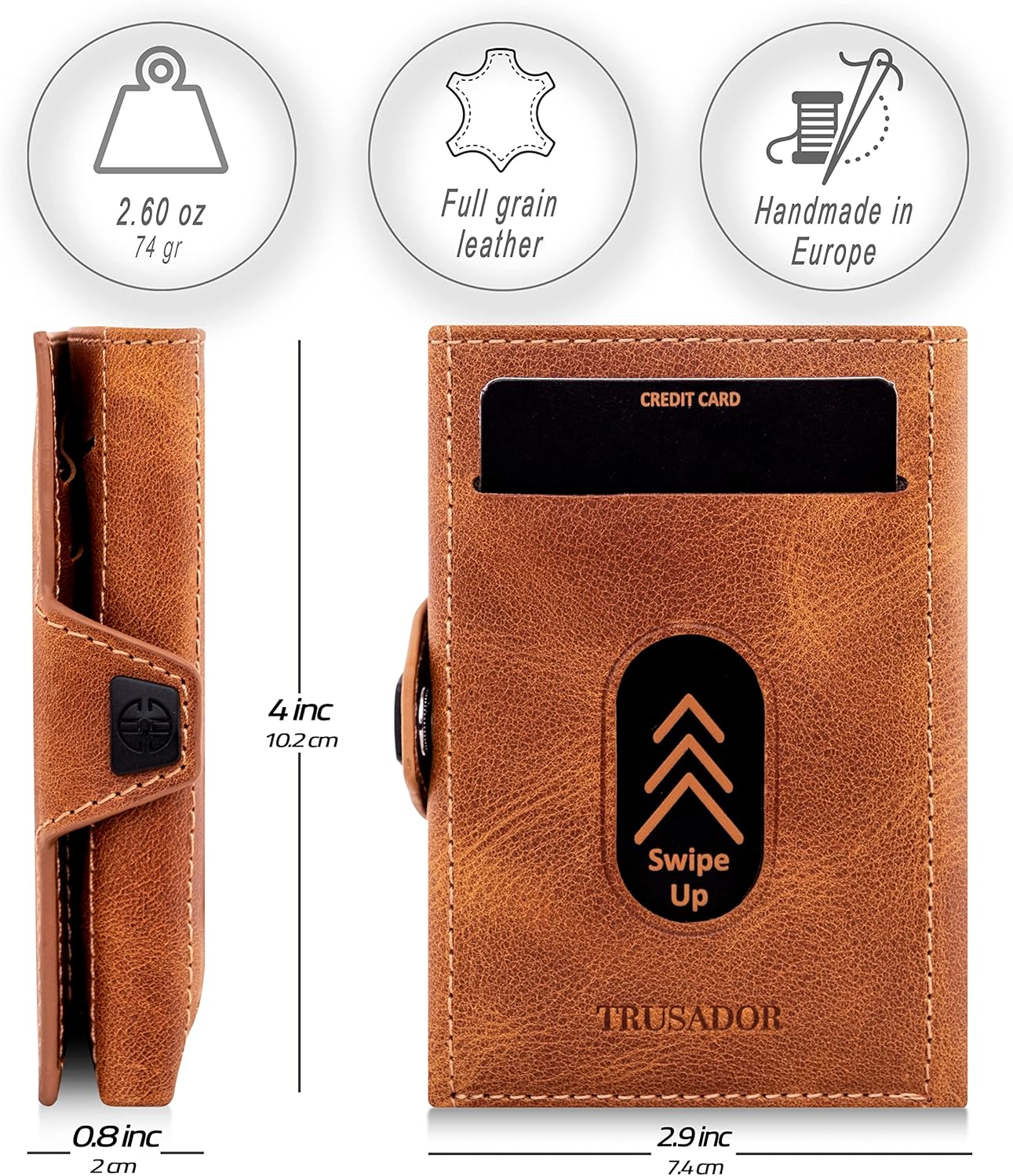 TRUSADOR Toscana Trifold Leather Wallet For Men and Women Card Holder with RFID Protection (Without Coin Pocket, Cognac) - Image 2