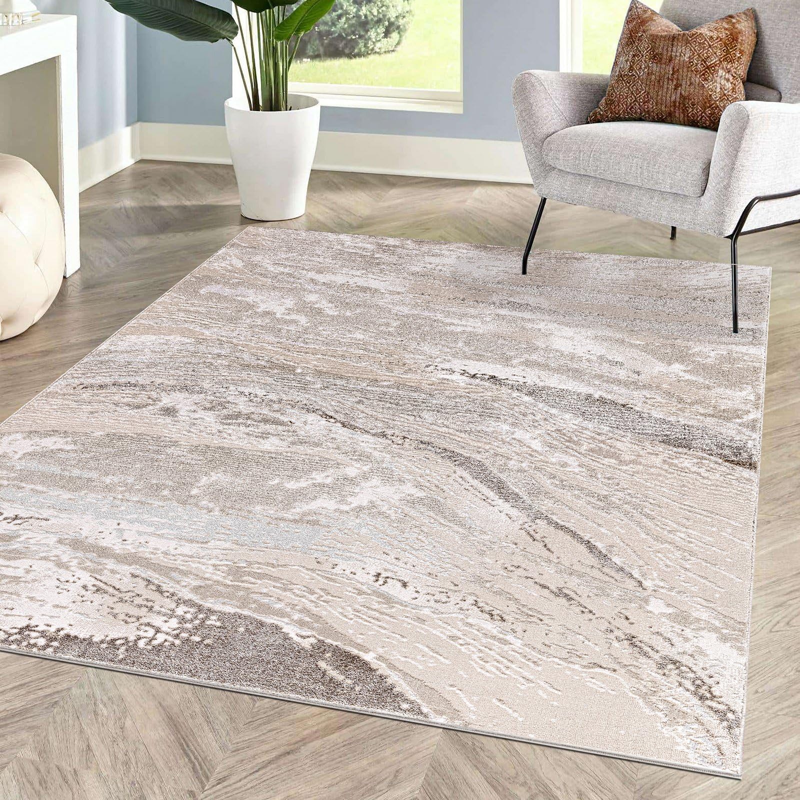 renoazul® Medium Pile Rugs For Living Room With Jute Back, Modern Jeze Beige Rug - 120 x 170 cm - Washable Sitting Room Rugs For Lounge and Fireside