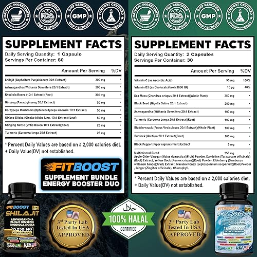 Miniatura 2 de Paquete de 60 días de musgo marino y shilajit para hombres todo en 1 con vitalidad dinámica con aceite de semilla negra Seamoss Aceite de semilla