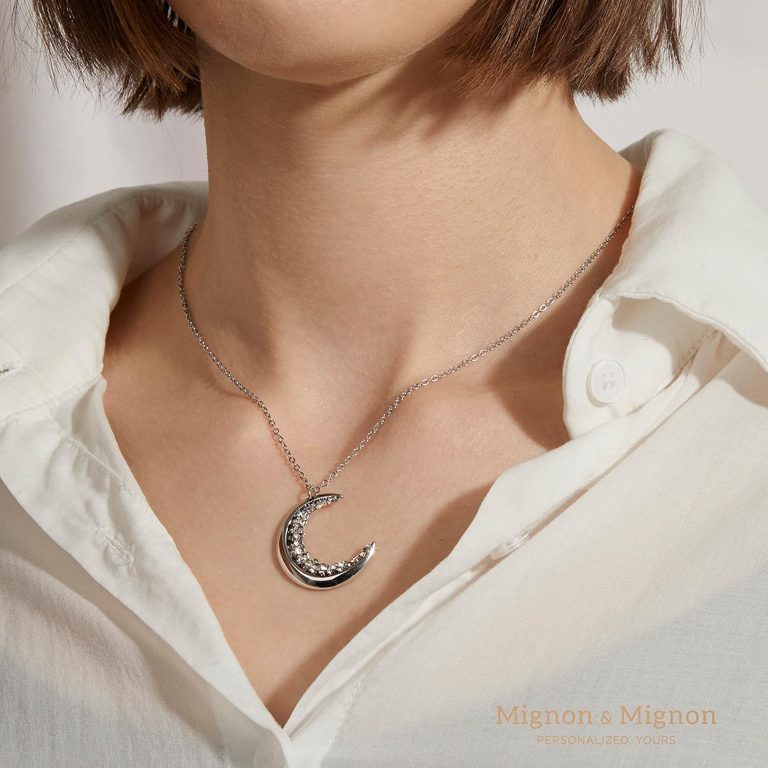 MignonandMignon Dainty Crystal Jewelry Gold Crescent Moon Necklace Black Diamond Graduation Gift for Her Celestial Halloween Anniversary - ZCMN - Image 7