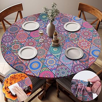 Fitted Round Tablecloth for 45-54" Tables Manteles Para Mesas Redondas Home Improvement Must Haves Summer Travel Camping RV Trailer Roadtrip Necessities Party Decorations for Adults Toddlers