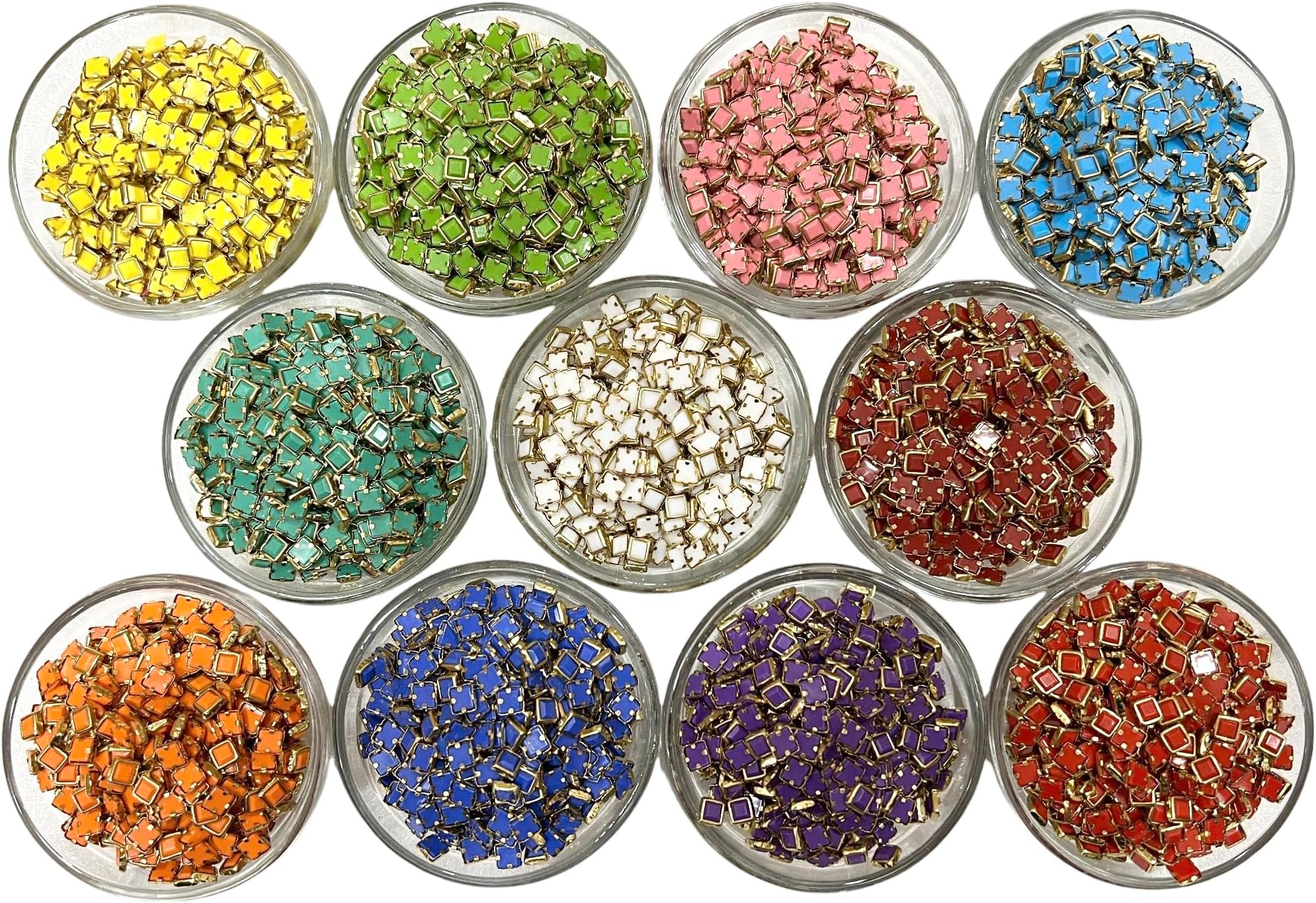 Unikart Colourful Kundan Beads Square Shape 4x4mm for Art & Craft Full Set of 1100 Pieces with Fabric Glue & Storage Box, Multicolor