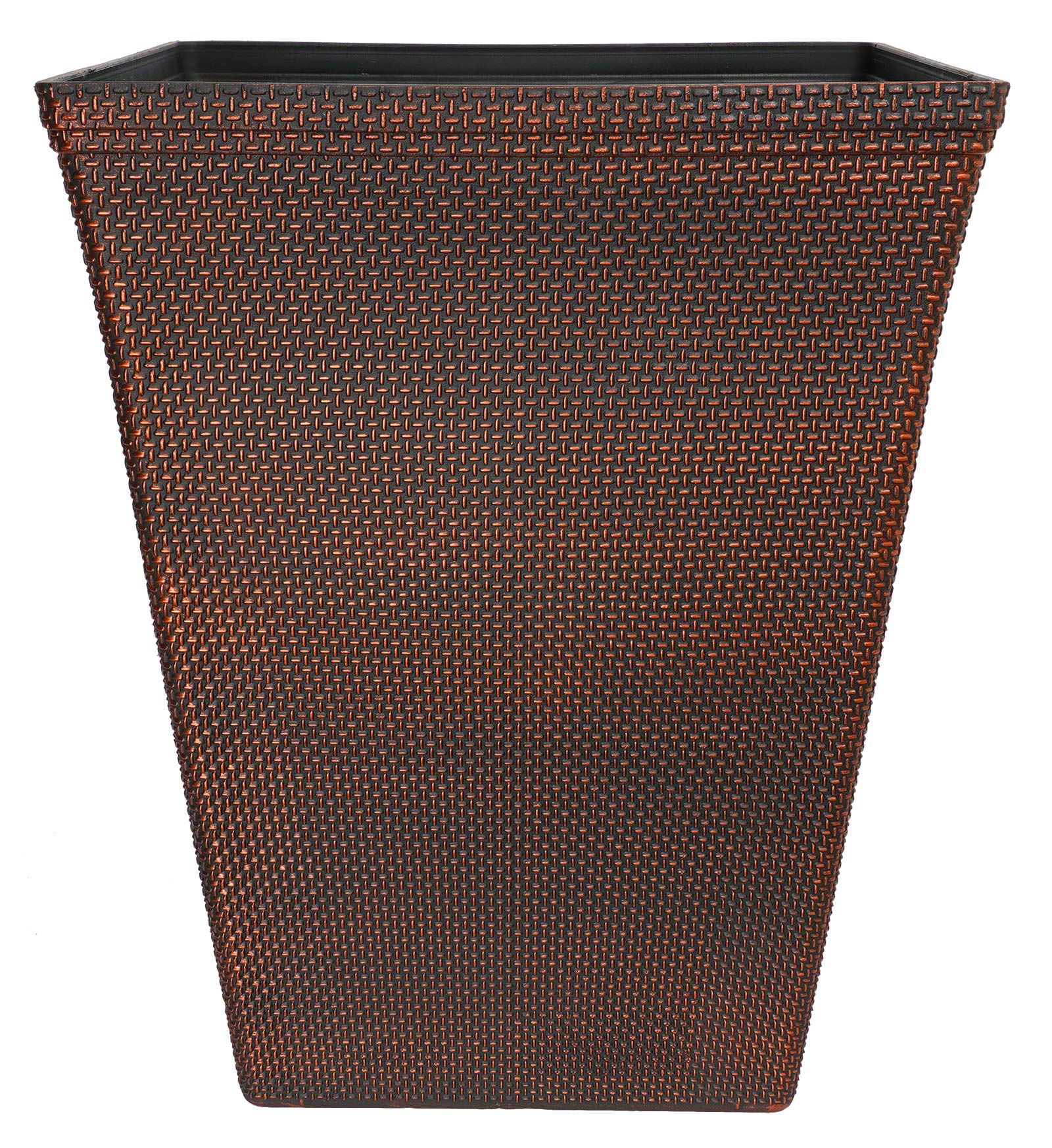 Muddy Hands 48 Litre Tall Square Copper Planter Plant Pot with Drainage Holes Large Outdoor Garden Patio Balcony Decorative Plastic Flower Pot for Plants Shrubs Small Trees