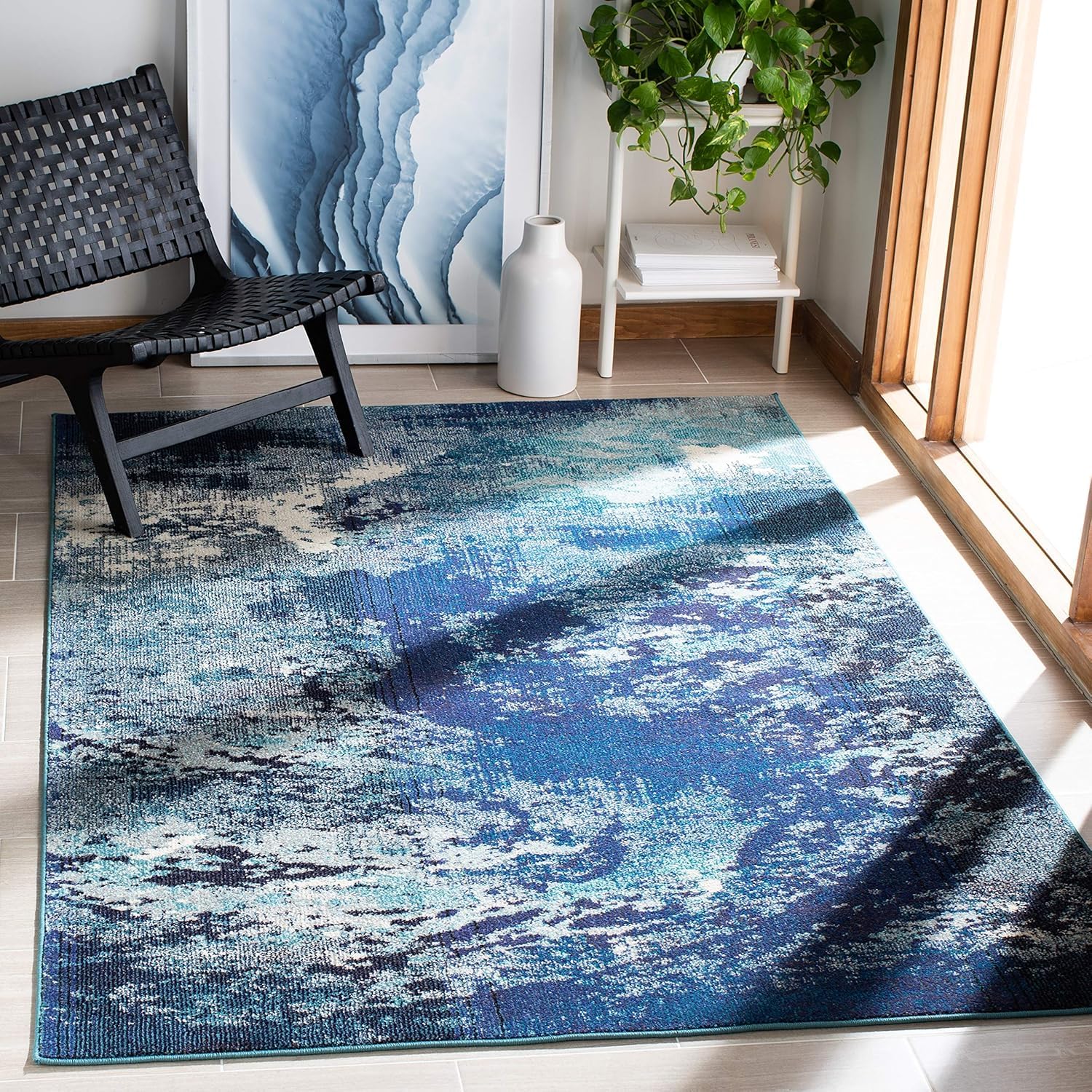 Tapis de salon lavable et antidérapant 200x280 cm avec motif abstrait moderne