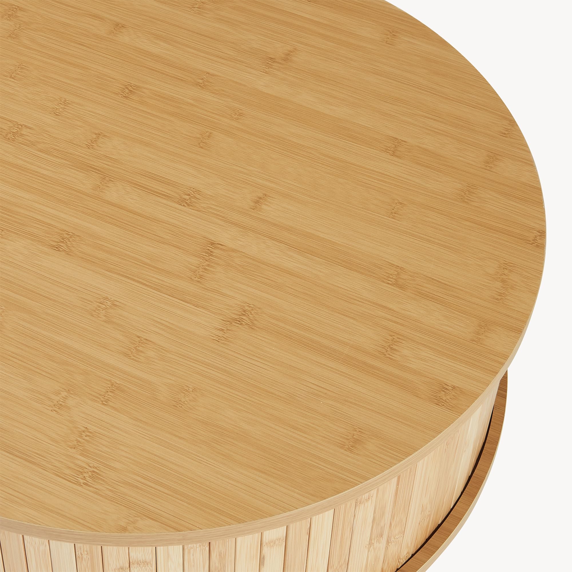 [en.casa] Mesilla de Noche Nordkapp en Forma Cilíndrica 1 Compartimento Cerrado Mesa de Noche con 2 Puertas Correderas Mesa Auxiliar para Oficina Sala Bambú Madera 45xØ60cm - Natural