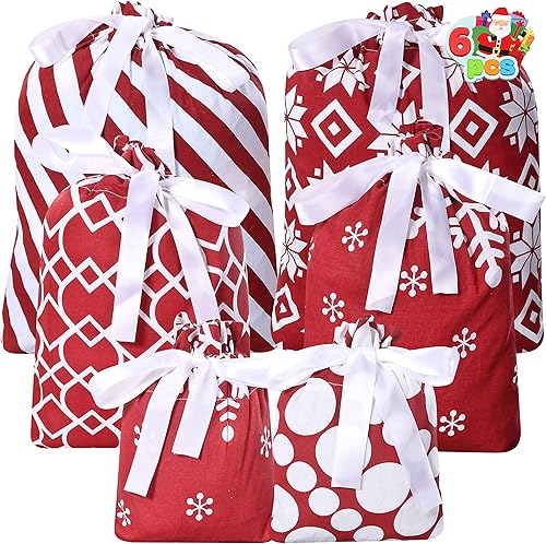 JOYIN 6 bolsas de regalo de tela roja de Navidad con 5 diseños de bolsas de tela de algodón de Navidad con cordón para decoración de Navidad, bolsas disponible en Yaxa Peru