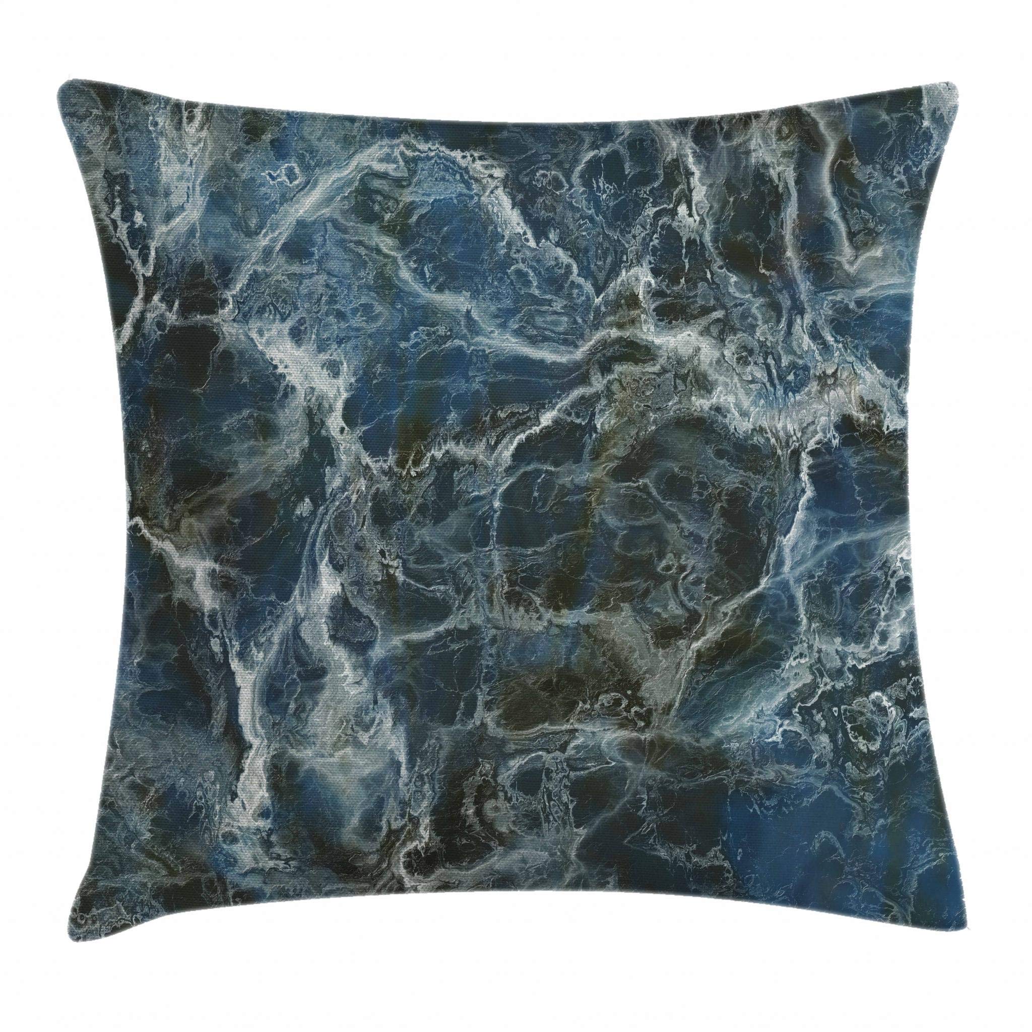 Ambesonne Marble Throw Pillow Cushion Cover, Surface Motif with Large Formless Crack Lines and Granite Rock Abstract Design, Decorative Square Accent Pillow Case, 20" X 20", Blue Grey