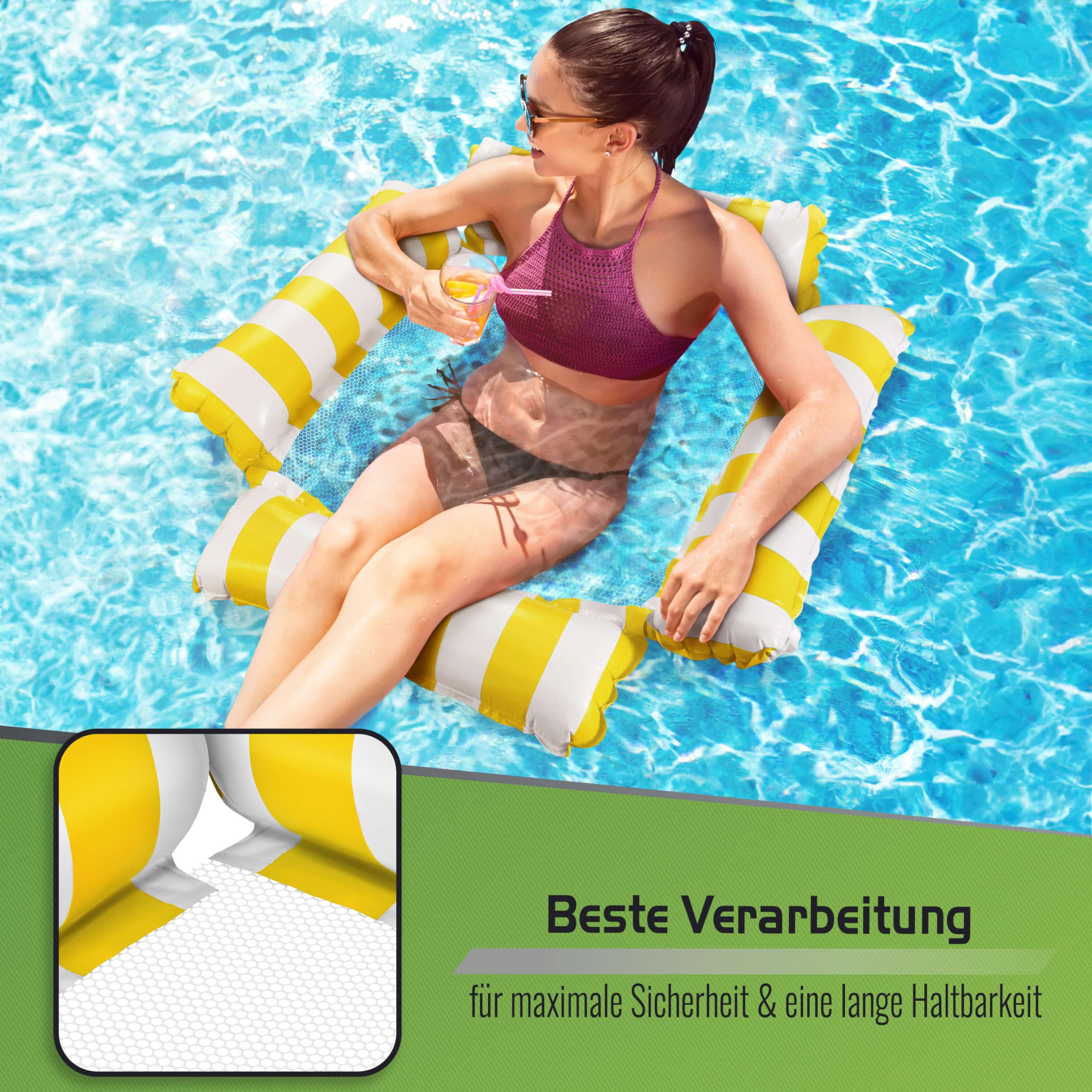 Balinco Hamac gonflable à eau avec 4 chambres à air et filet en nylon pour piscine – Matelas gonflable Floatie pour adultes et enfants – Accessoire de piscine d'été (orange