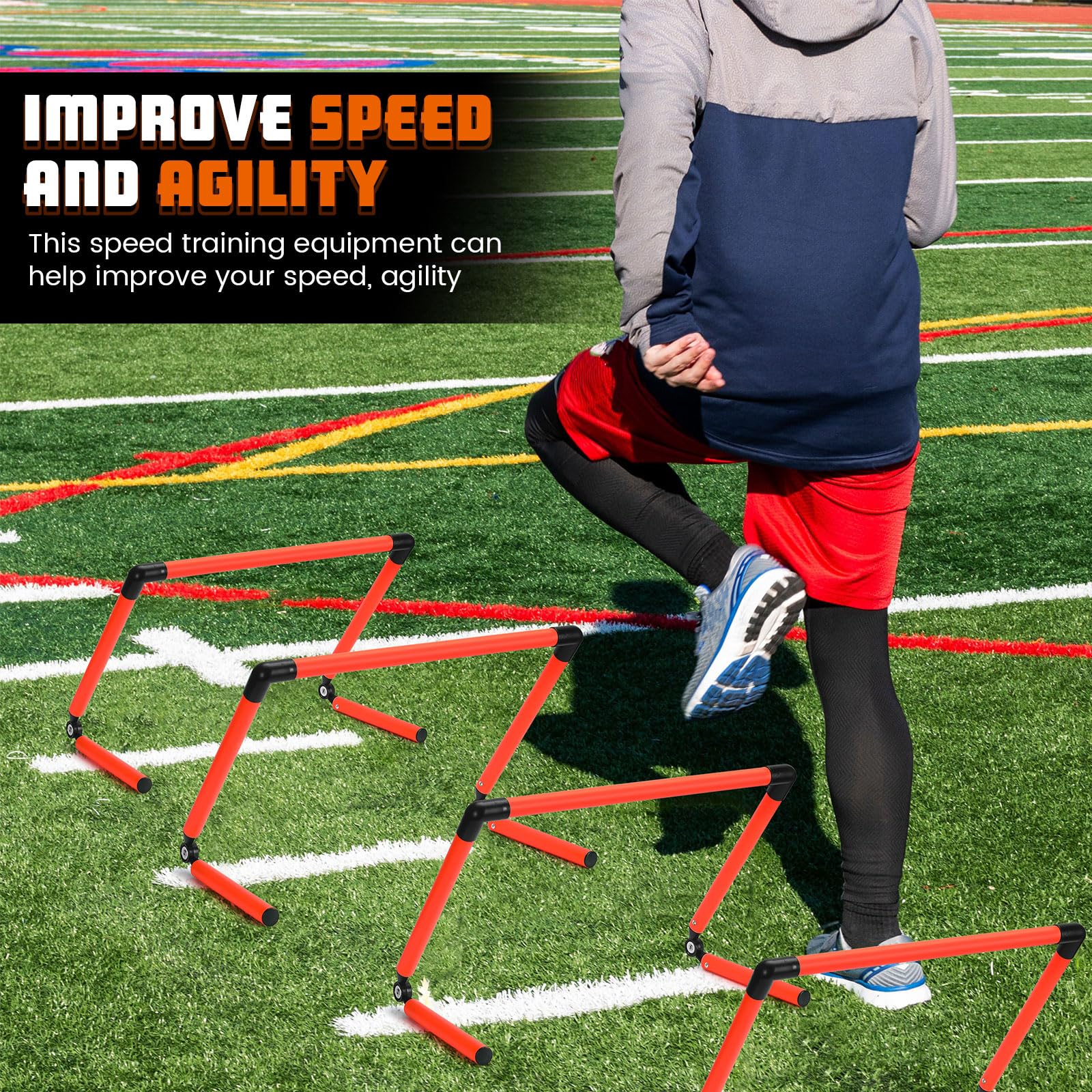 Hollowfly 8 obstáculos de entrenamiento de velocidad ajustables de 6 pulgadas, 9 pulgadas, 12 pulgadas, velocidad de agilidad, obstáculos de entrenamiento, equipo de fitness, pliométrico para atletas