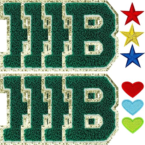 Miniatura 9 de Jongdari Letras termo-adhesivas para ropa 8 parches de letras de chenilla parches de letras universitarias para planchar letra A con purpurina con