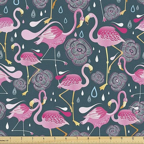 Miniatura 17 de Ambesonne The Yard, tela de mariquitas de The Yard, flores exóticas hibisco hawaiano follaje ilustración botánica flor de primavera, tela