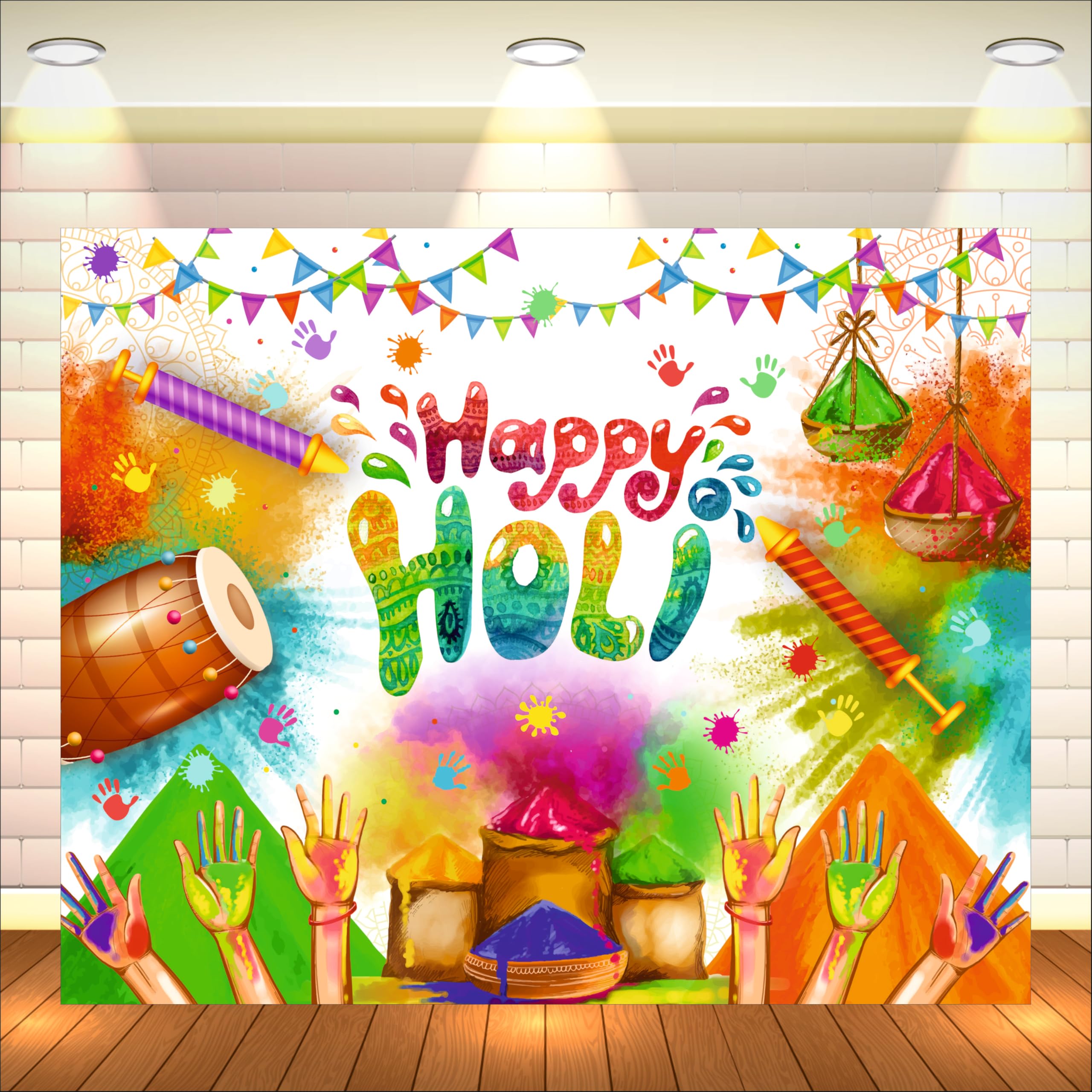 Happy Holi Party Backdrop | Indian Festival Photography Background | Multicolor Festival of Colors Photo Booth Banner for Home & Office Decor (Pack of 1, Size: 5x4 Feet)
