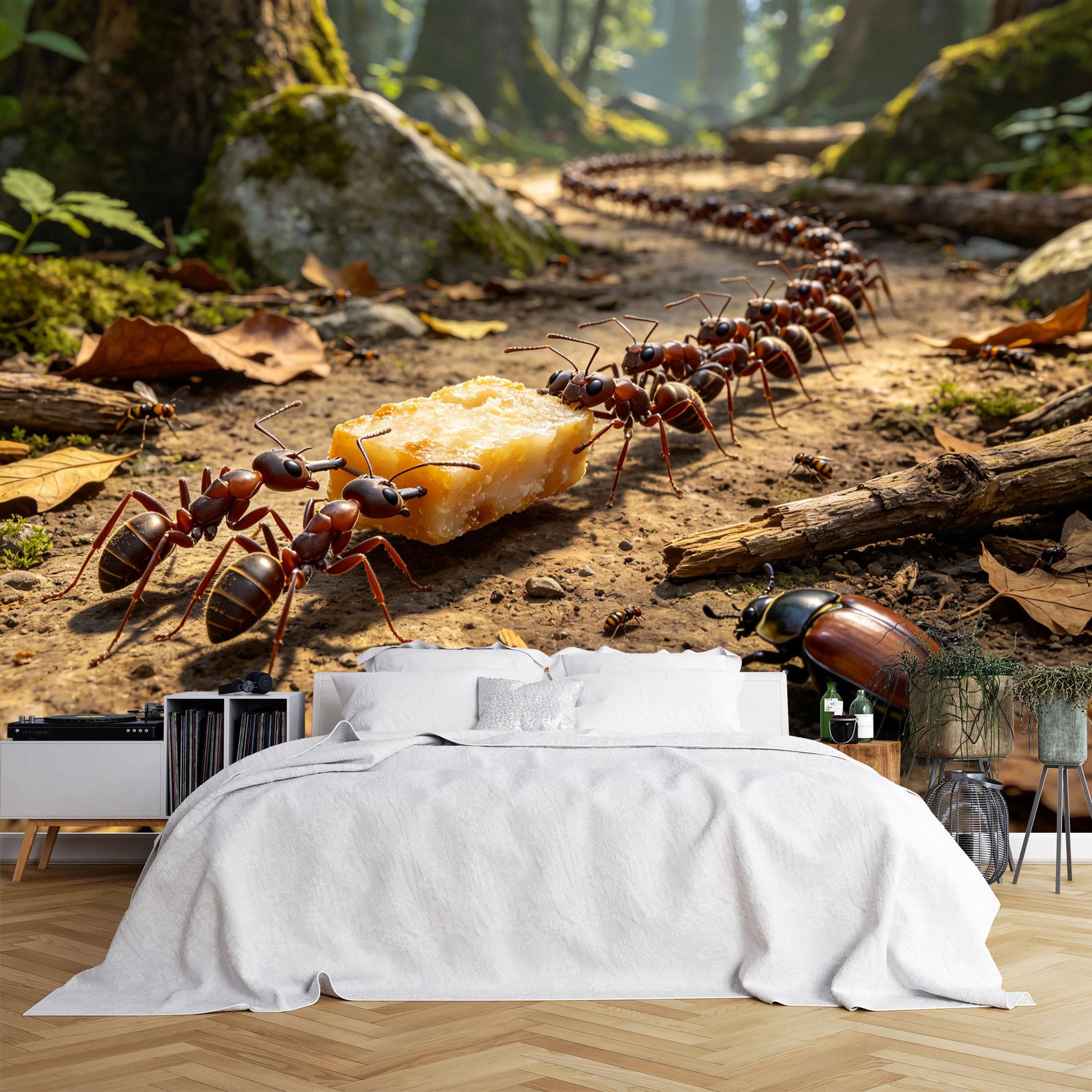 Lcythiazole Ch260615206 Custom Size Wall Murals Ant Team Carrying Food Forest Ground Wildlife Wall Covering Fabric Self-Adhesive Wall Fabric (No Pvc) Removable Wallpaper For Classroom