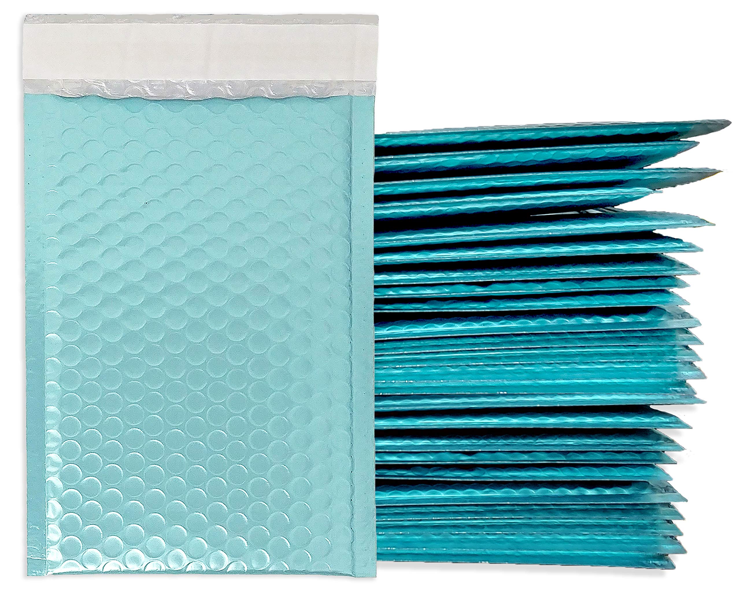 4x8" Metallic Bubble Mailers, Flashy, Durable Self Sealing Padded Mailing Shipping Envelopes (inside size 4x7" Inch) (Ice Blue, 100 Pack)
