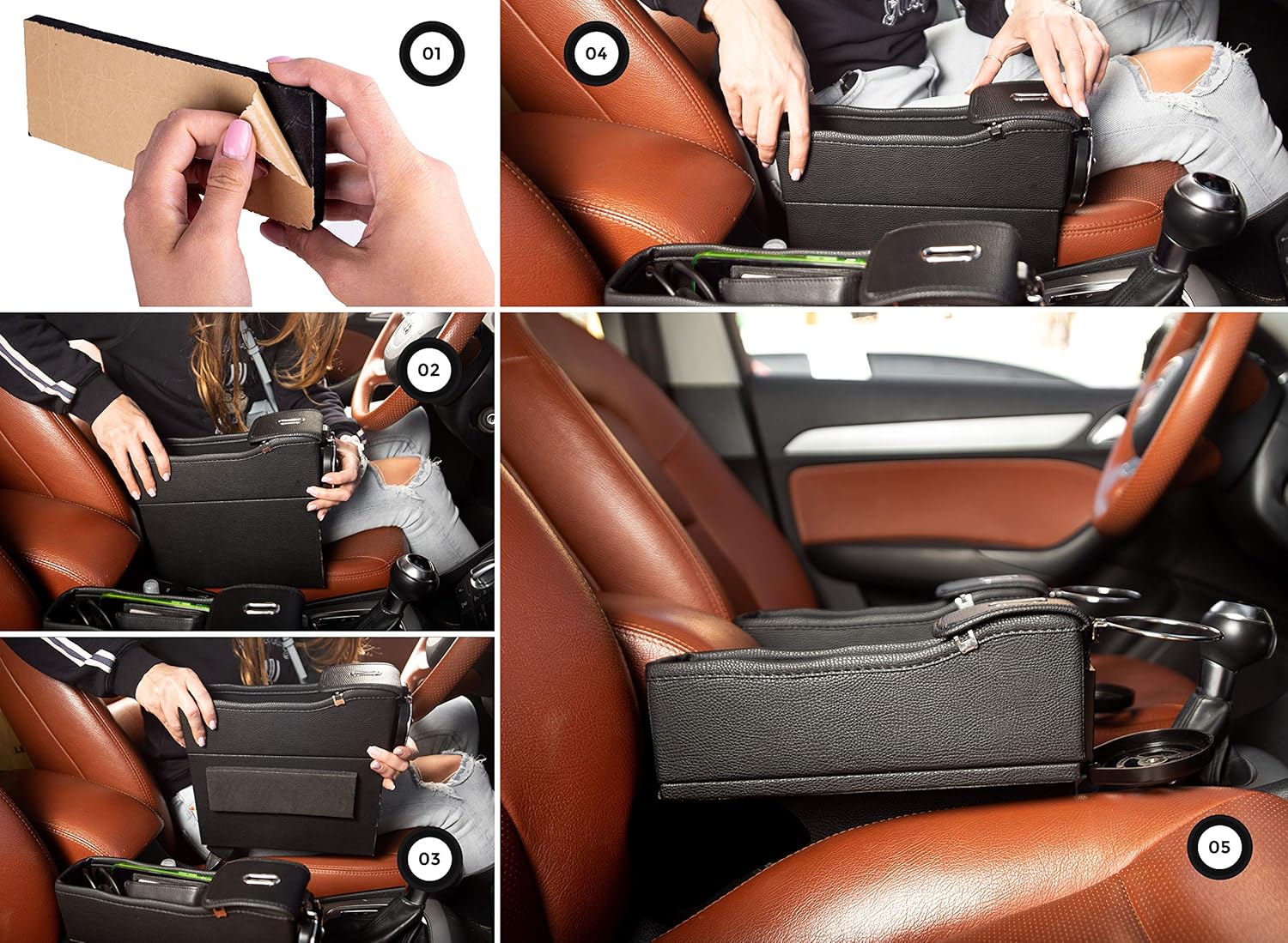 Car Console Seat Side Coin Holder Cup Holder Storage Organizer -Driver and Passenger Side Super Handy Storage Organizer for Cellphone, Wallet, Keys Zento Deals 2 Pack of Black : Automotive