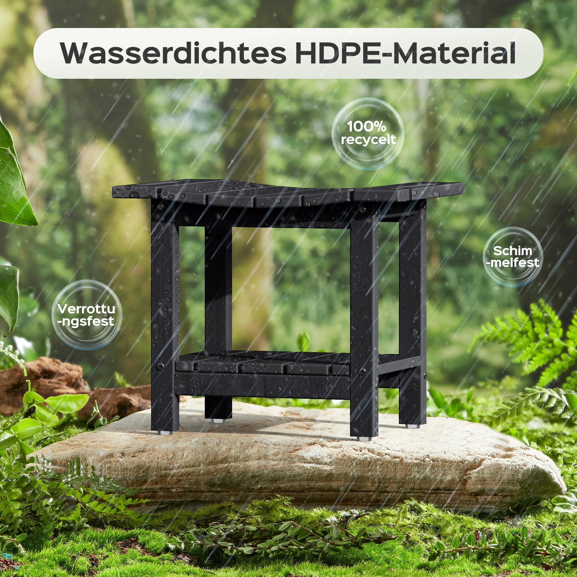 LyriFine Duschhocker, 47cm HDPE wasserdichter Duschstuhl für die Dusche, Badezimmer Hocker mit Duschkopfhalter, 160kg Duschhocker für ältere Menschen und Senioren zum Rasieren der Beine, Schwarz