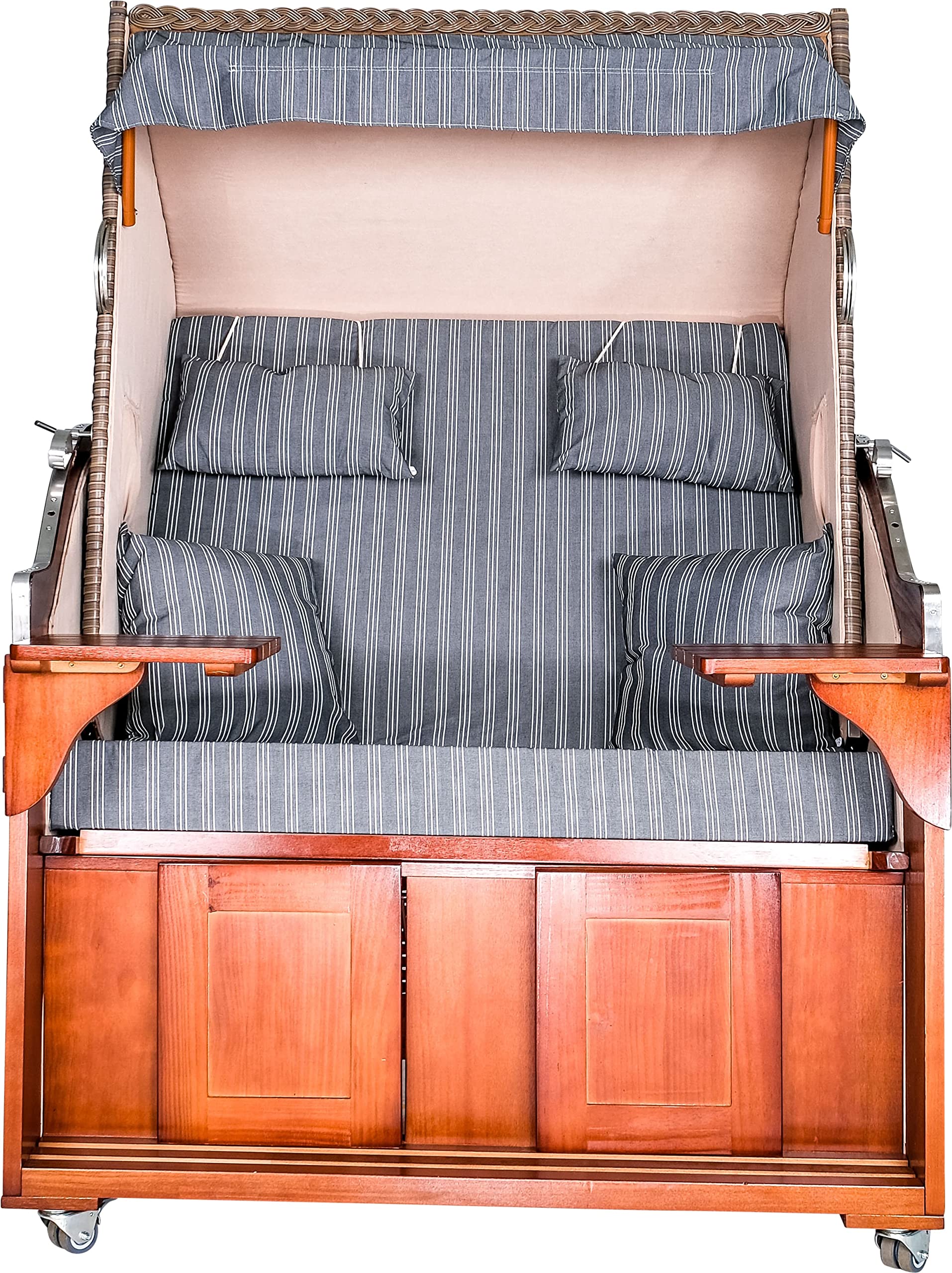 Strandkorb Ahlbeck Premium AOC | Pinie in Grau | Royal Anthrazit | Inkl. Rollen und Abdeckhaube | Ideal für Garten Terrasse und Balkon