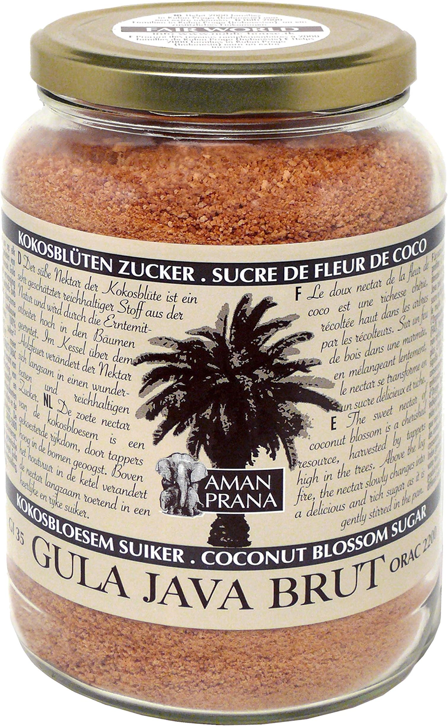 Amanprana Gula Java brut - Coconut blossom sugar - organic & fair world - coarse texture 1000g - 35.27oz