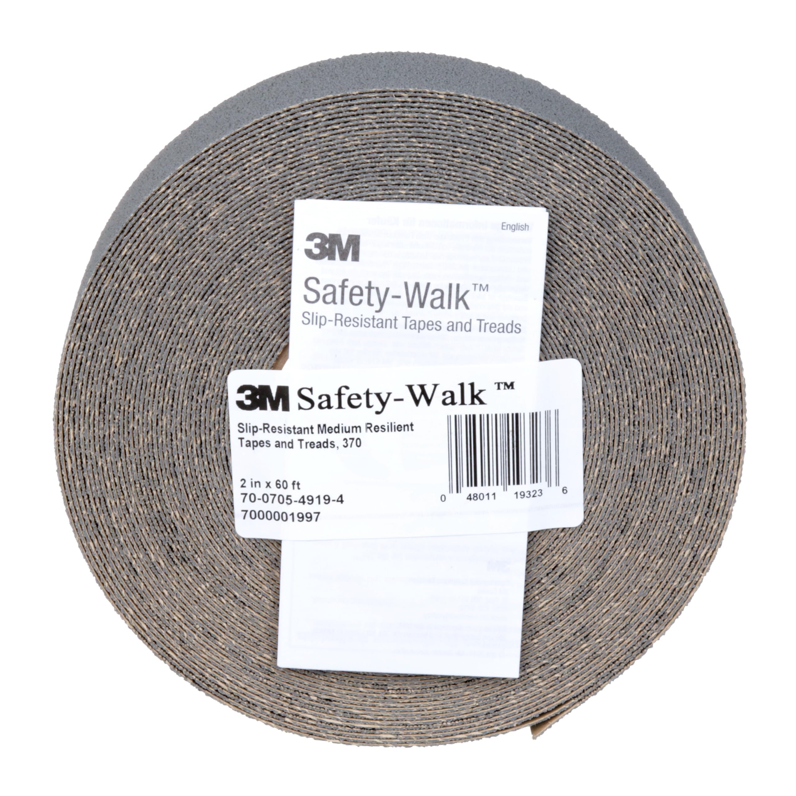 3M™ Safety-Walk™ - Cintas y peldaños antideslizantes de resistencia media 370, gris, 2 pulgadas x 60 pies, rollo, 2/caja