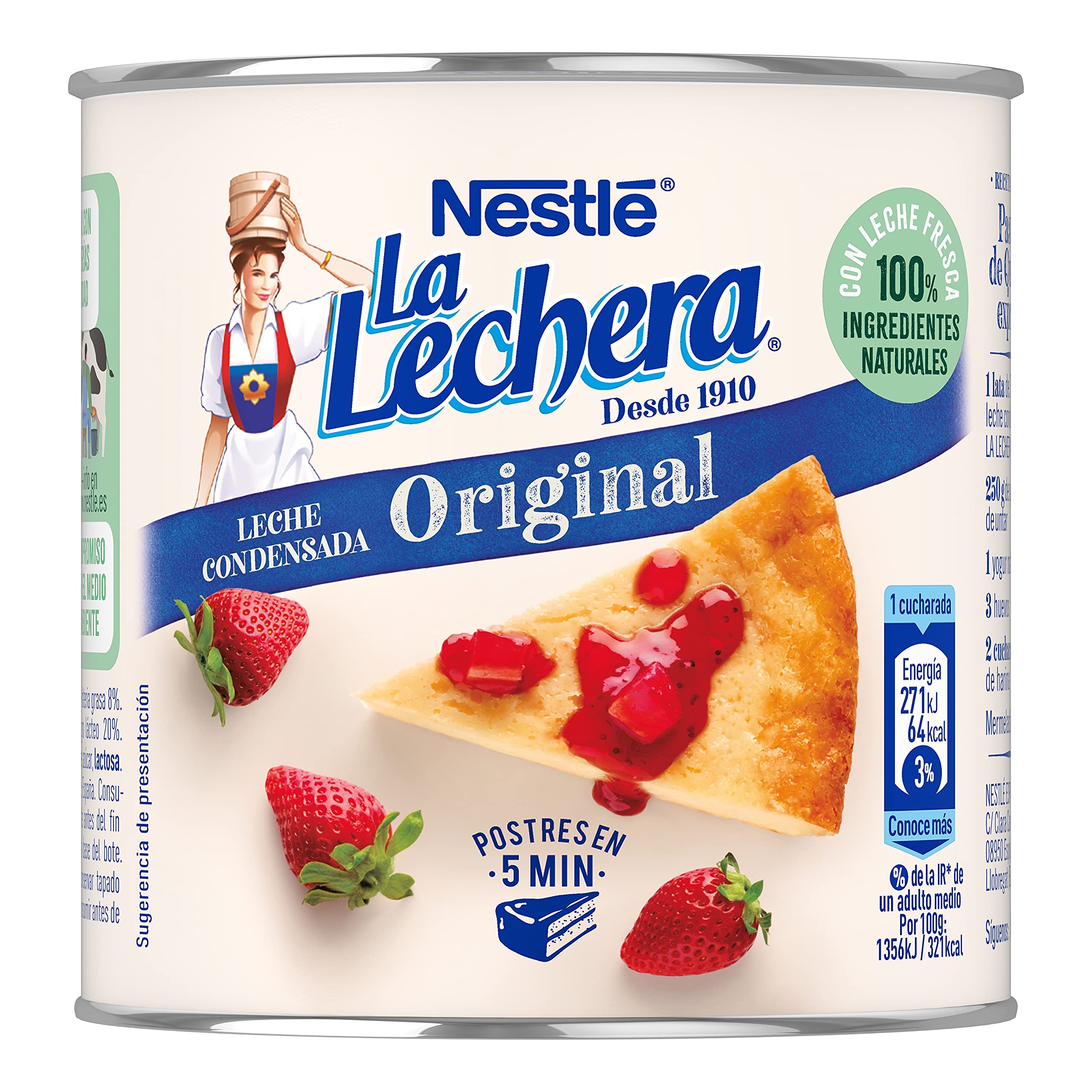 Nestlé La Lechera Leche condensada entera, Lata de 370 gr